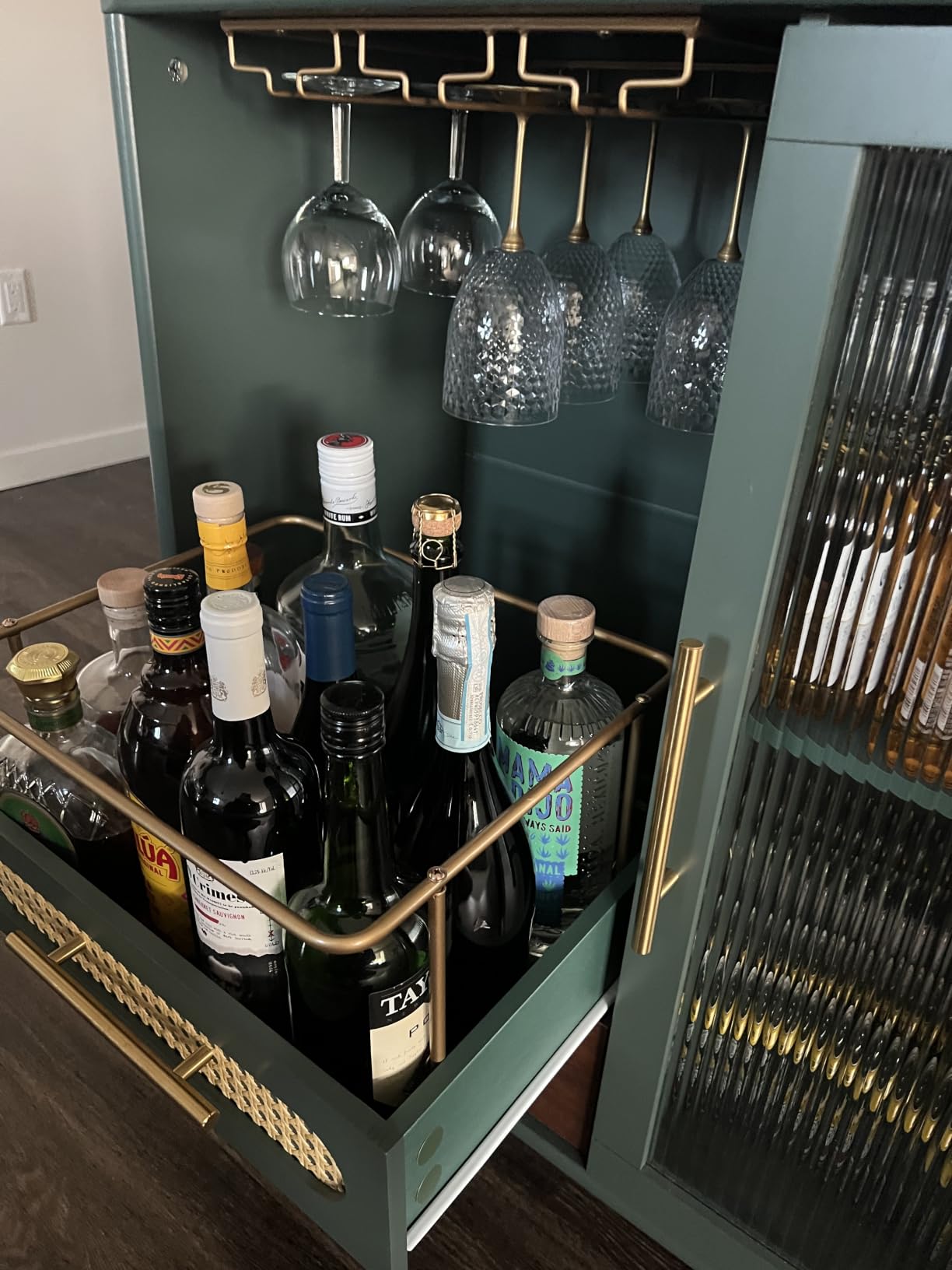ARTPOWER Modern Coffee Bar Cabinet with Wine Glass Rack and Drawers, Green Liquor Cabinet with Pull-Out Wine Storage for Kitchen, Dining Room, Living Room customer photo 1