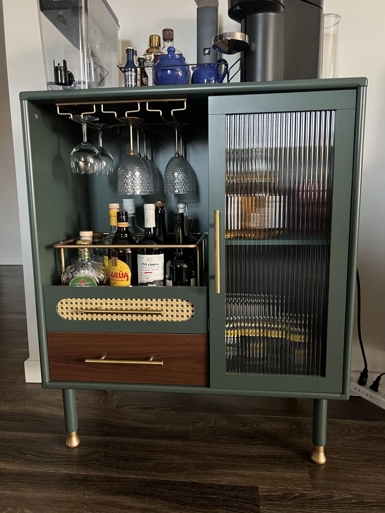 ARTPOWER Modern Coffee Bar Cabinet with Wine Glass Rack and Drawers, Green Liquor Cabinet with Pull-Out Wine Storage for Kitchen, Dining Room, Living Room customer photo 2