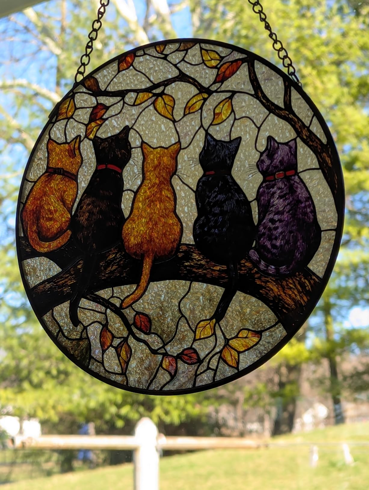 DASTOLL Stained Glass Window Hanging - 5 Cats on a Branch Suncatcher for Window Doors Home Decoration and Christmas, Mother's Day Father's Day Birthday Gifts for Women, Men, and Mom 6.3x6.3 in customer photo 1