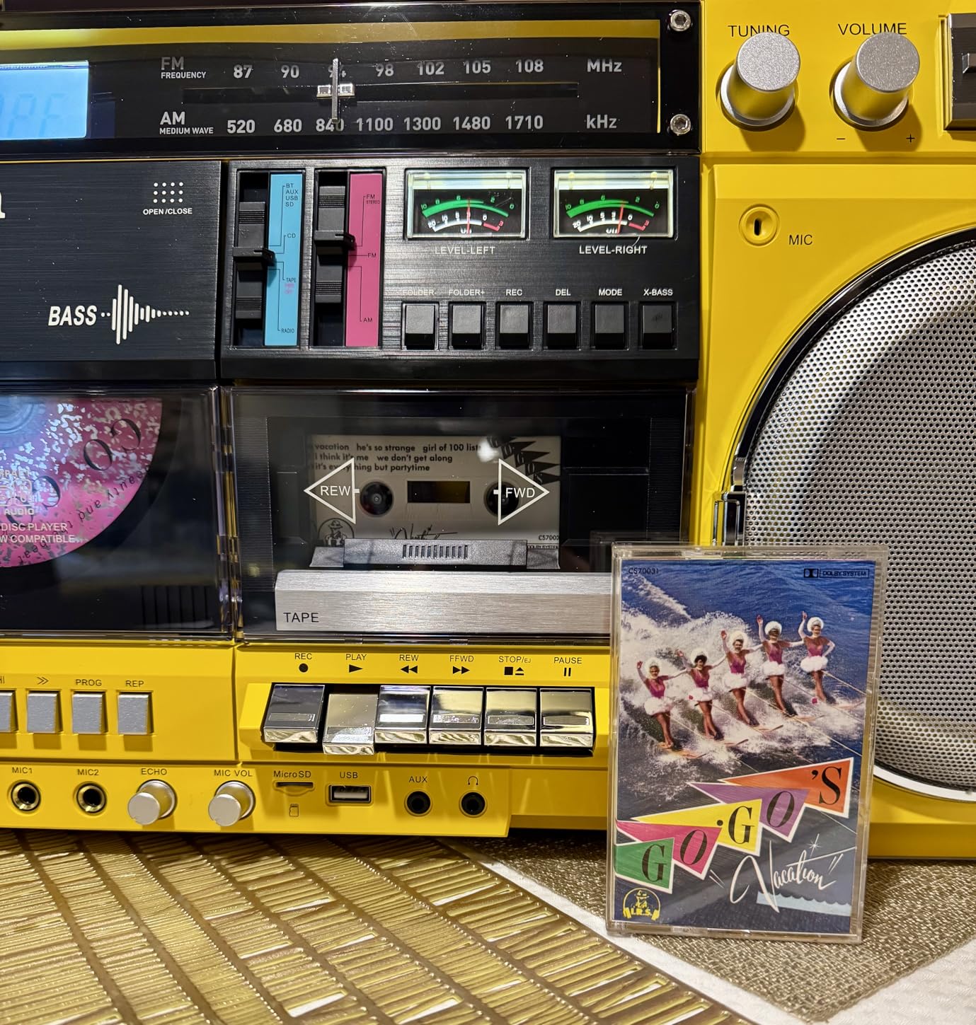 aiwa Retro Boombox BackTrack CD Player with Cassette Recording, Bluetooth 5.0, FM/AM Radio, USB/SD/AUX Inputs, VU Meters, LCD Display, Dual 40W Speakers (Black and Gold) customer photo 2