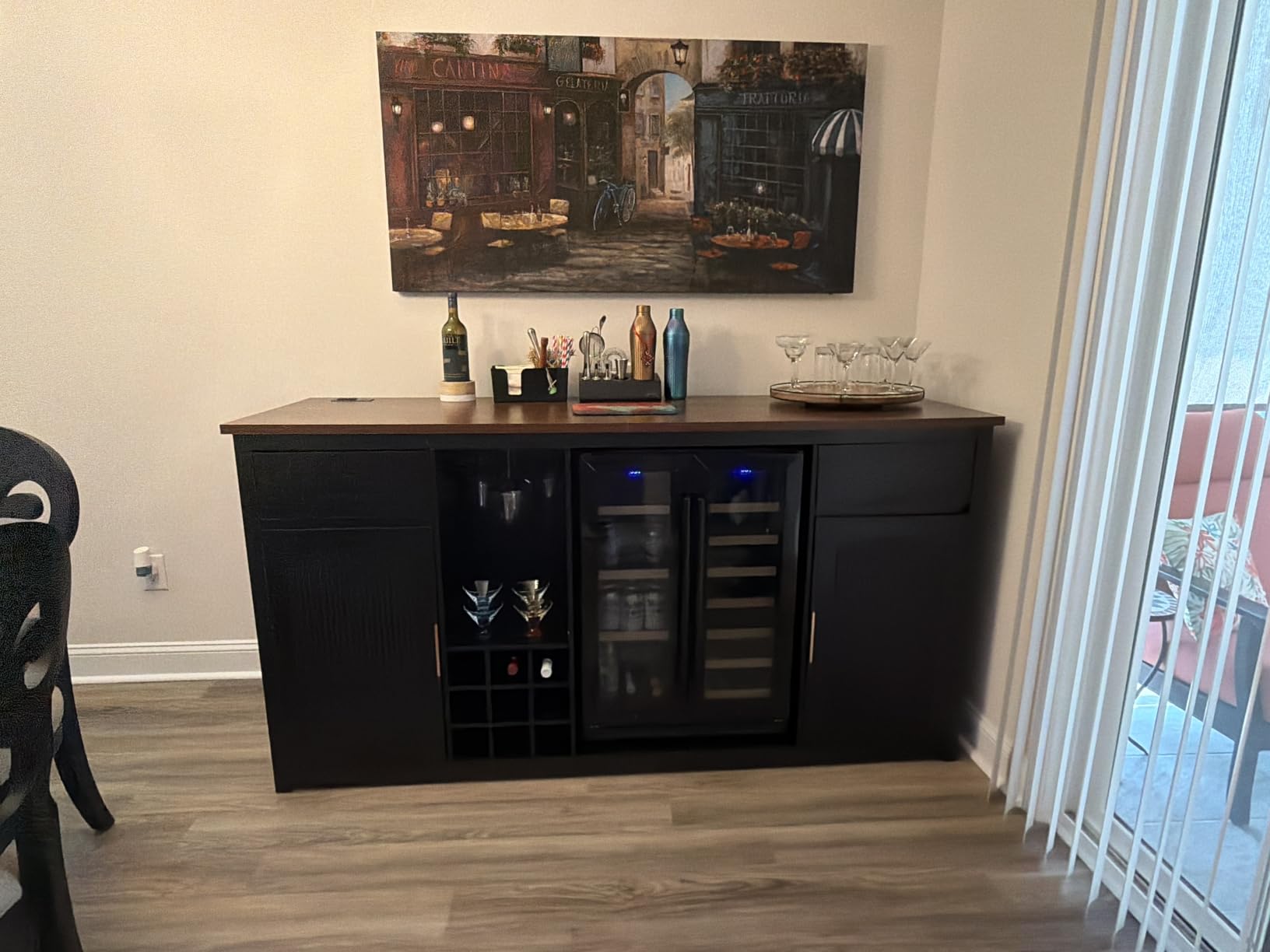 GDLF Large Coffee Bar Cabinet with Fridge Space, Mini Fridge Cabinet with Wine Storage, Buffet Sideboard Table for Home, Fluted Modern Design, 53.2