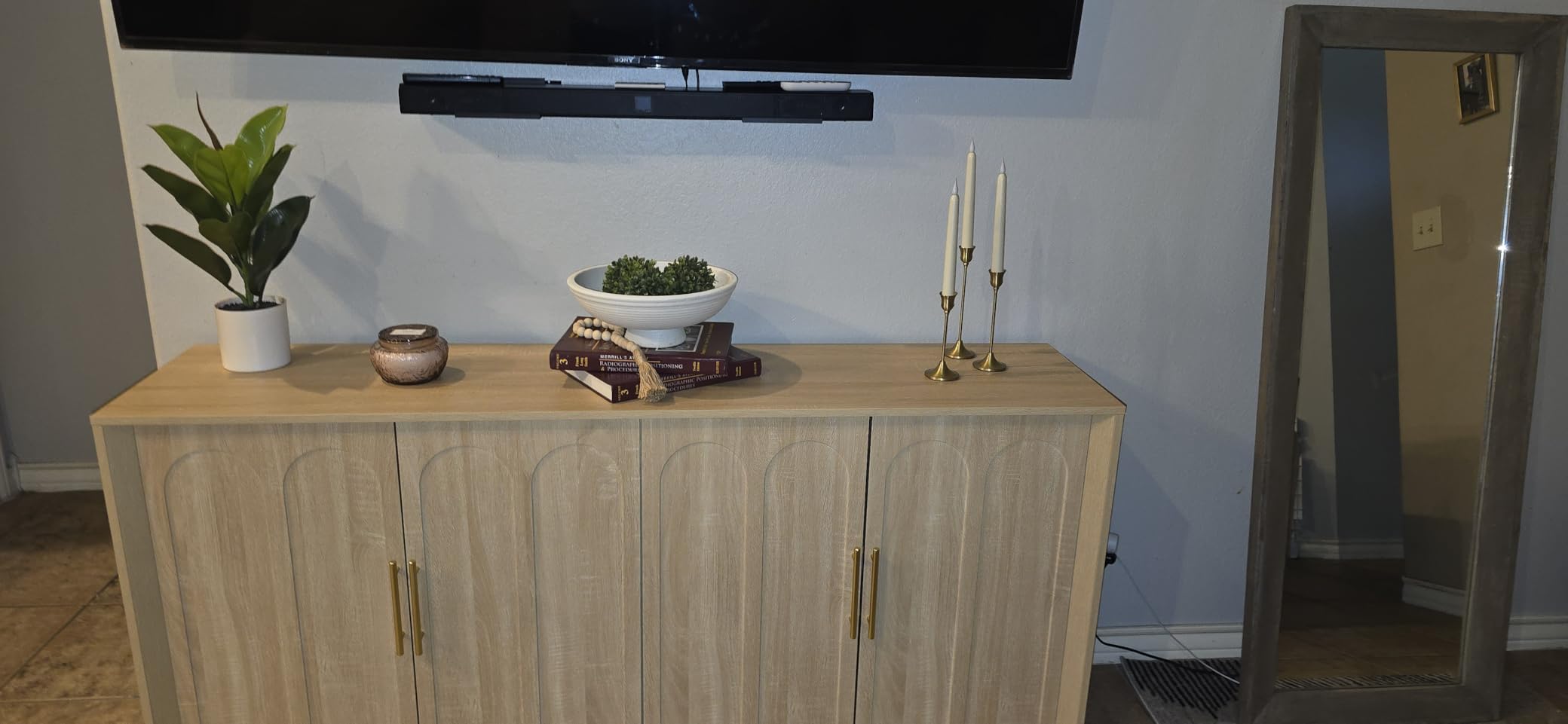 FORTUNETEC Sideboard Buffet Cabinet with Storage, Modern Accent Cabinet with Arched Doors, Boho Modular Media Console, 67