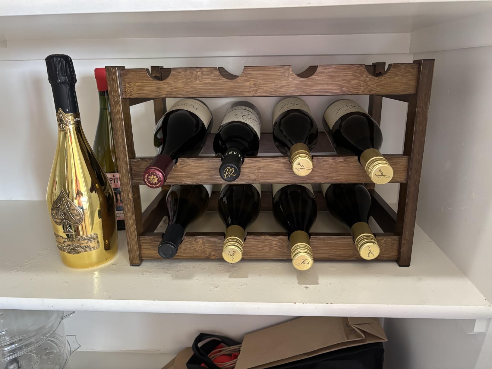 Wine Rack Free Standing Floor, 6-Tier 24 Bottles Display Wine Storage Shelves with Table Top, Easy-Assembly Freestanding Bamboo Wine Racks for Kitchen Dining Room Bar, Walnut customer photo 1