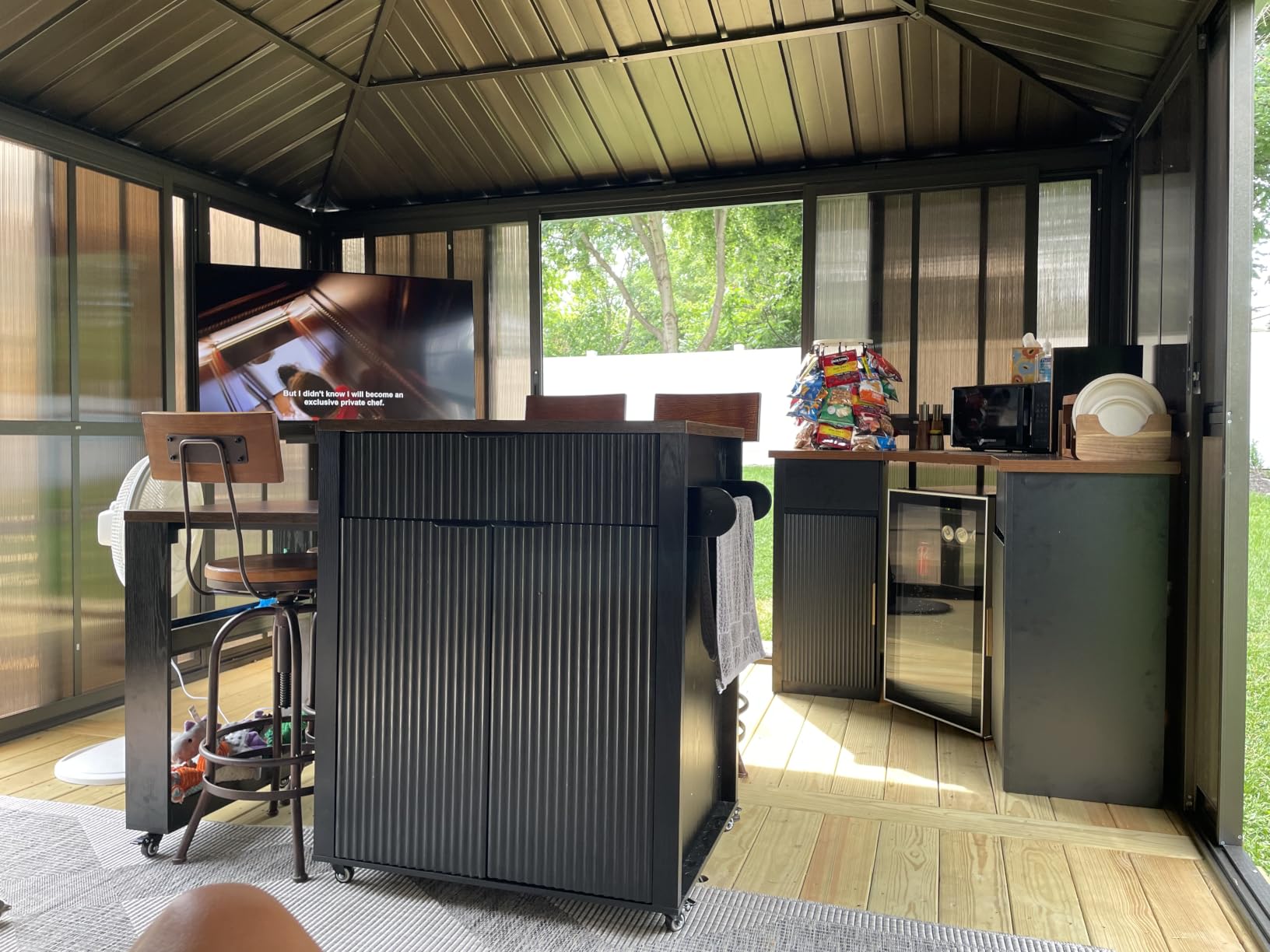 GDLF Corner Bar Cabinet with Fridge Space, Corner Coffee Bar Station with Storage, L Shaped Liquor Wine Cabinet for Home customer photo 2