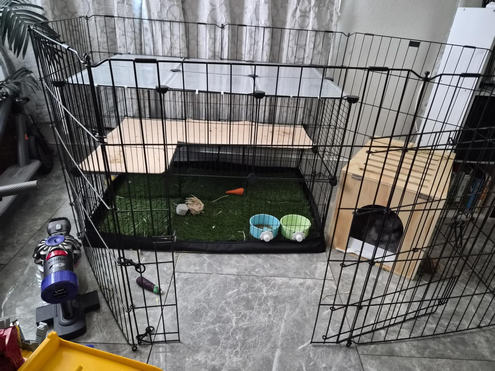 SONGMICS 2-Tier Guinea Pig Cage, Rabbit Cage, Small Animal Playpen with Waterproof Mat, Top and Side Door, 35 Panels, 36.6 x 24.8 x 24.2 Inches, Ink Black ULPI016BH01 customer photo 1