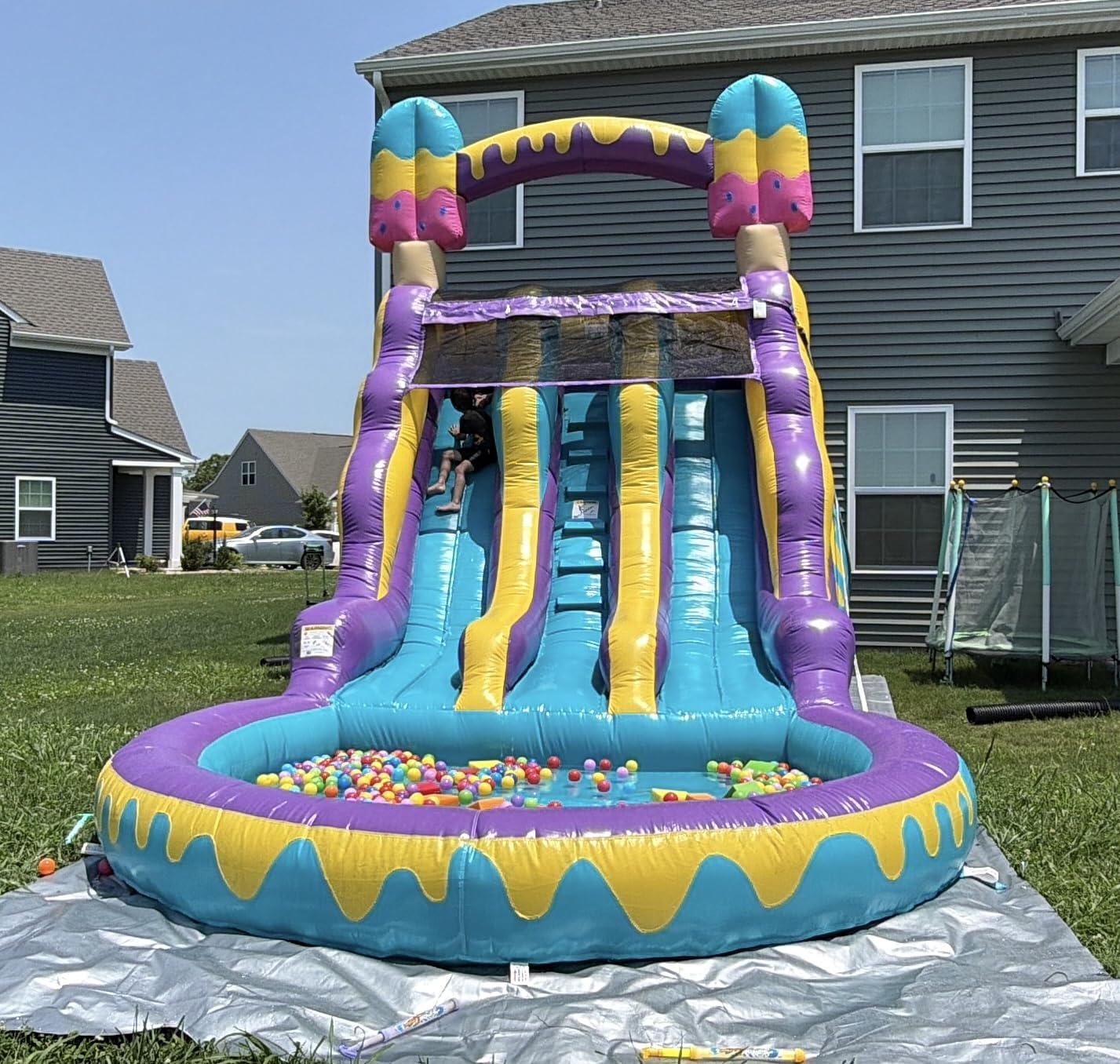 16ft Tall Ice Pop Inflatable Water Slide Dual Lane with Pool- 24ft Long, 100% PVC Vinyl, Commercial Reinforced, Backyard Summer Wet/Dry Fun, Front Entry Easy Supervision, Includes Blower customer photo 1