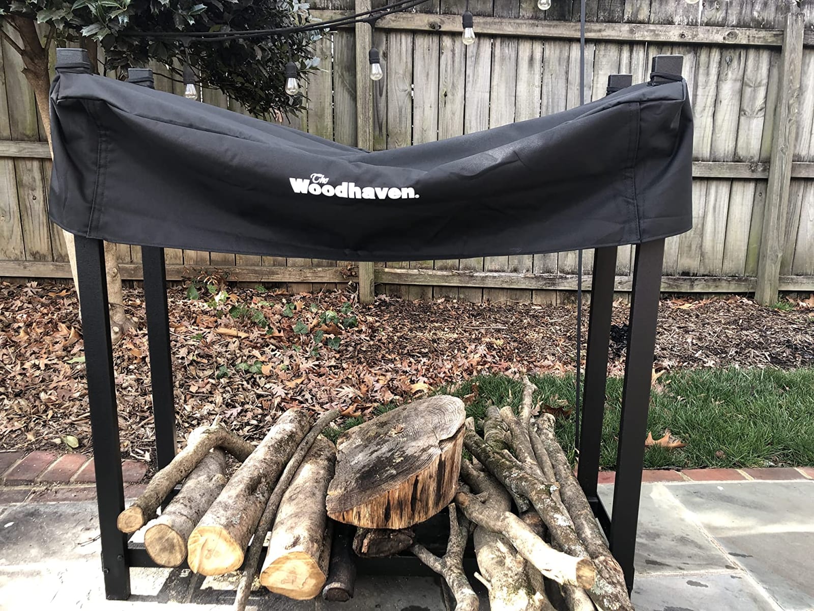 Woodhaven Black 4 Foot Heavy Duty Made In USA Indoor/Outdoor 1/4 Cord Firewood Storage Log Rack with Seasoning Cover Combo Set customer photo 2