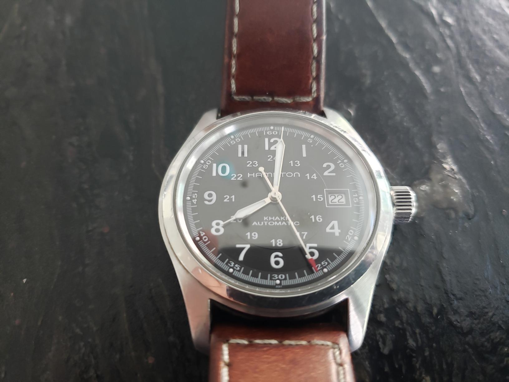 Hamilton Khaki Field Automatic Men's Watch, 38mm Stainless Steel Case, Swiss Made, Black Dial, Sapphire Crystal, Cow Leather Strap customer photo 2
