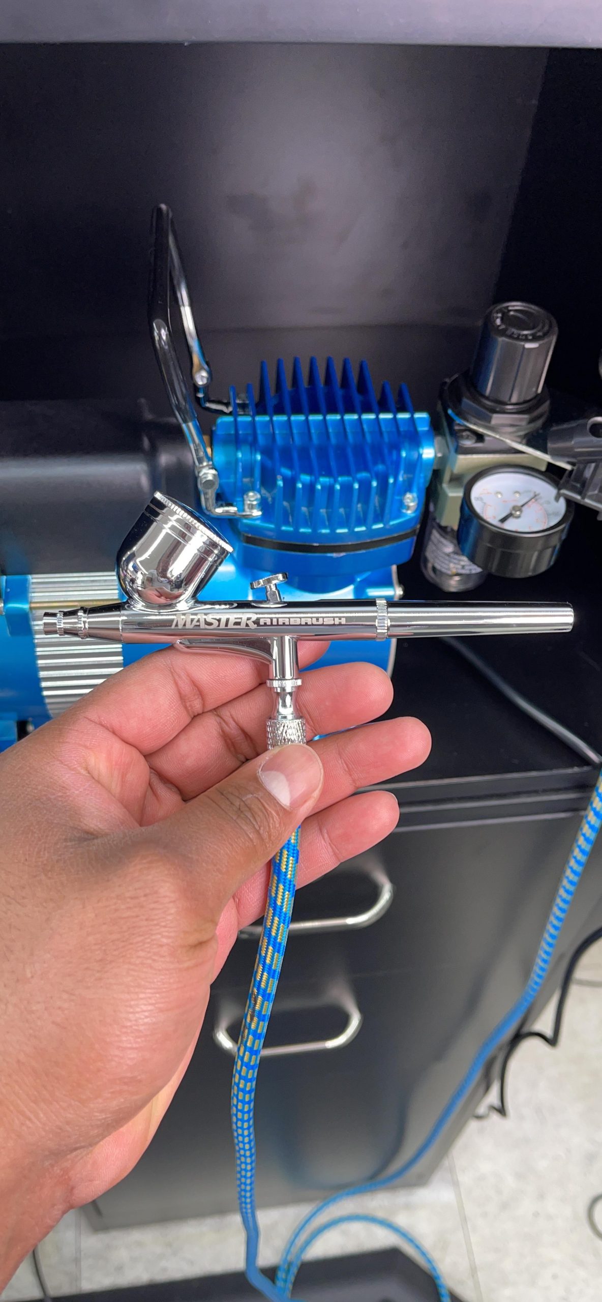 Master Airbrush Multi-Purpose Airbrushing System Kit with Siphon Feed Dual-Action Airbrush 0.35 mm Tip, 3/4 oz Fluid Cup, Pro 1/5 hp Cool Runner II Dual Fan Air Compressor - Hose, Holder, How To Guide customer photo 1