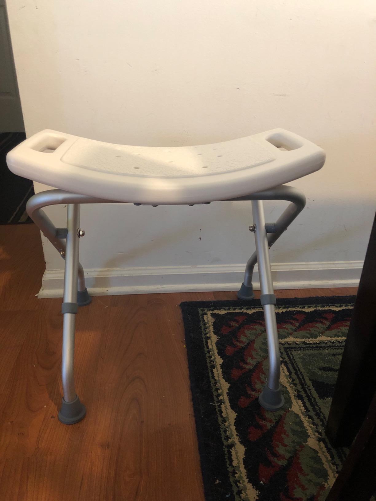 Drive Medical 12486 Folding Shower Chair, Bath Bench with Drainage, White | Folding Shower Chair Includes Drainage Holes and In-Seat Handles, Supports Users Up to 300 Pounds, White customer photo 1