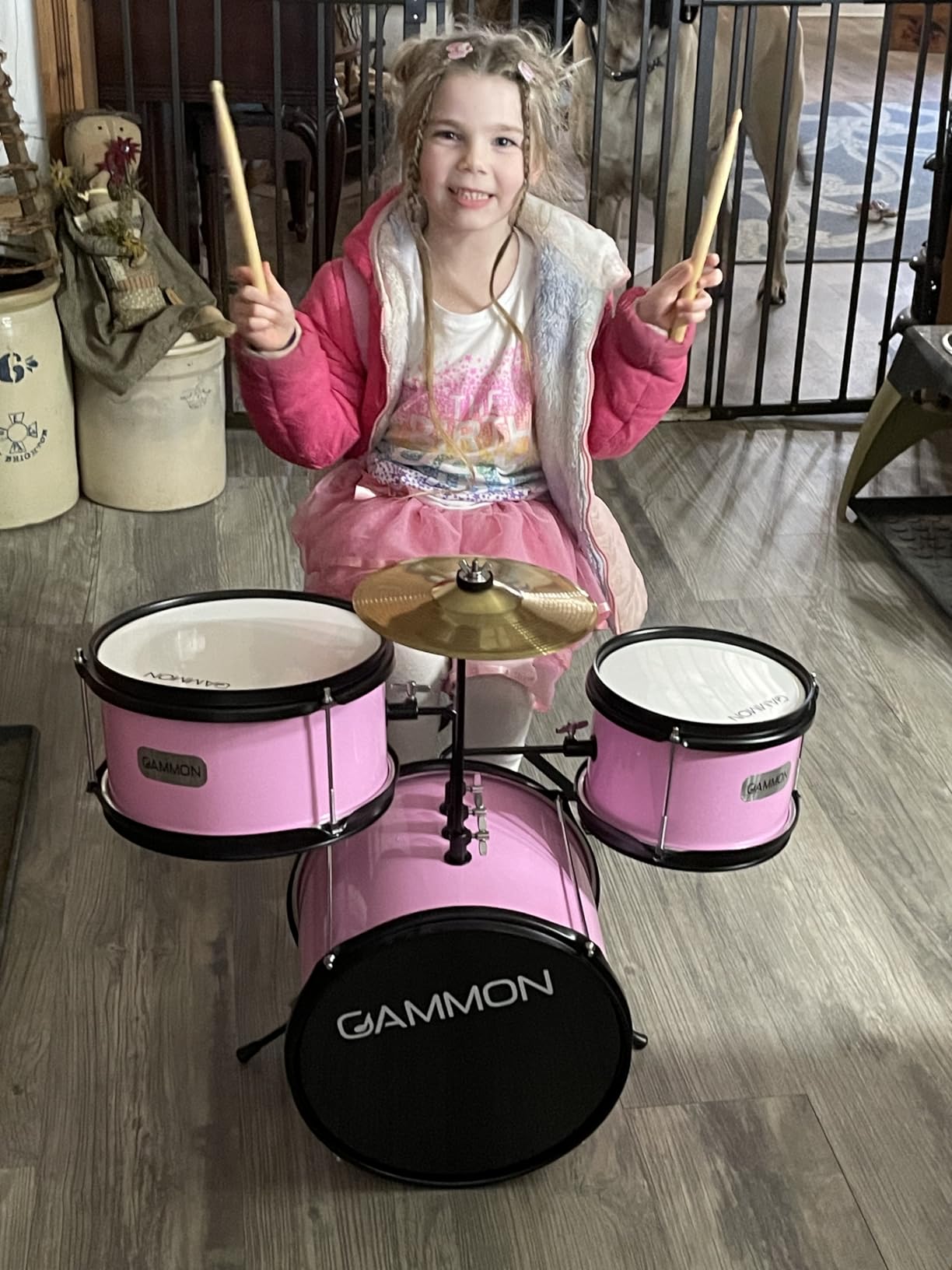 Gammon 3-Piece Kids Drum Set with Throne - Black, Junior Beginner Kit with Bass Drum, Toms, Cymbal, Pedal, and Drumsticks customer photo 1