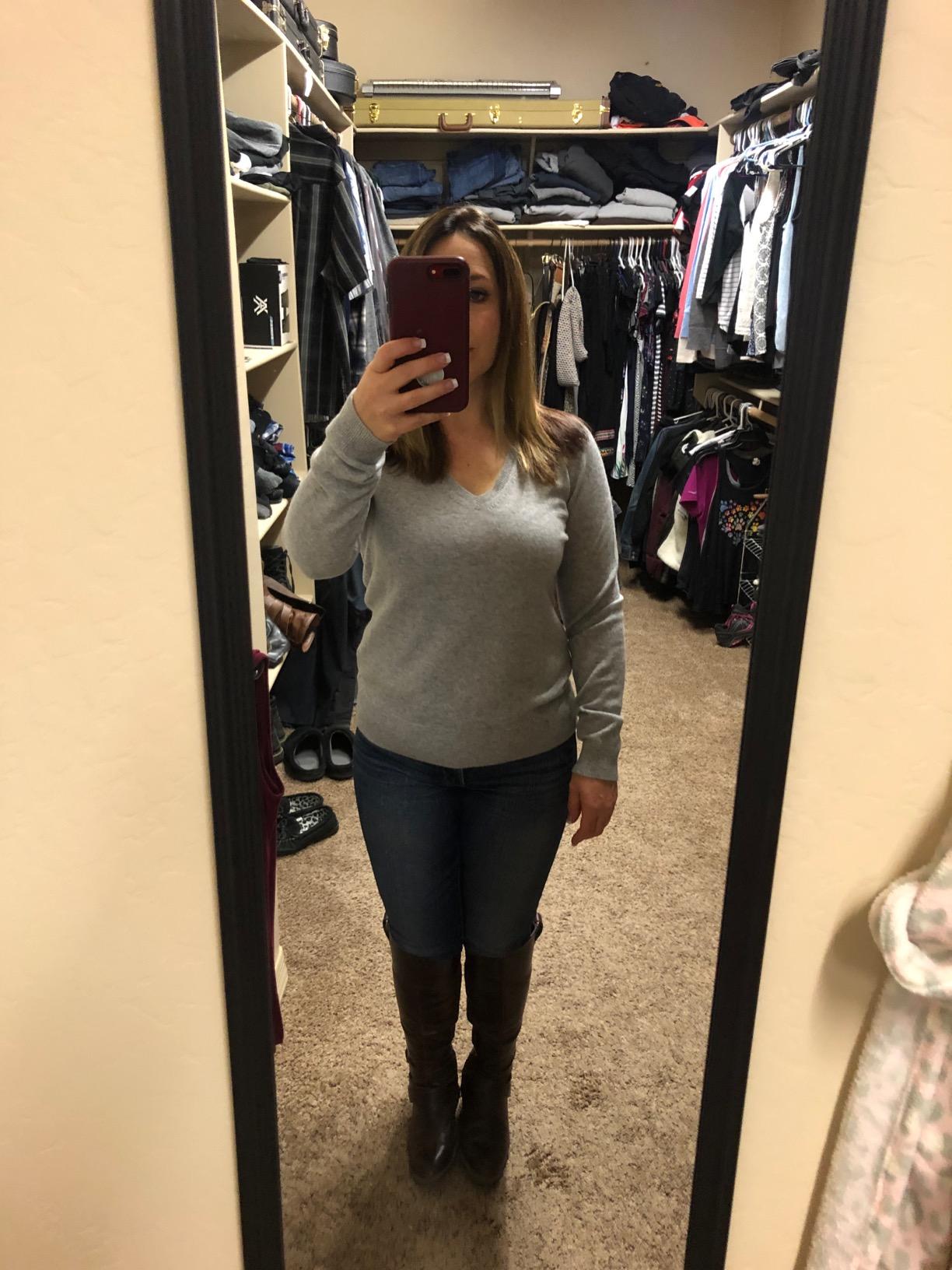 JENNIE LIU Women's 100% Pure Cashmere Long Sleeve Pullover V Neck Sweater customer photo 1