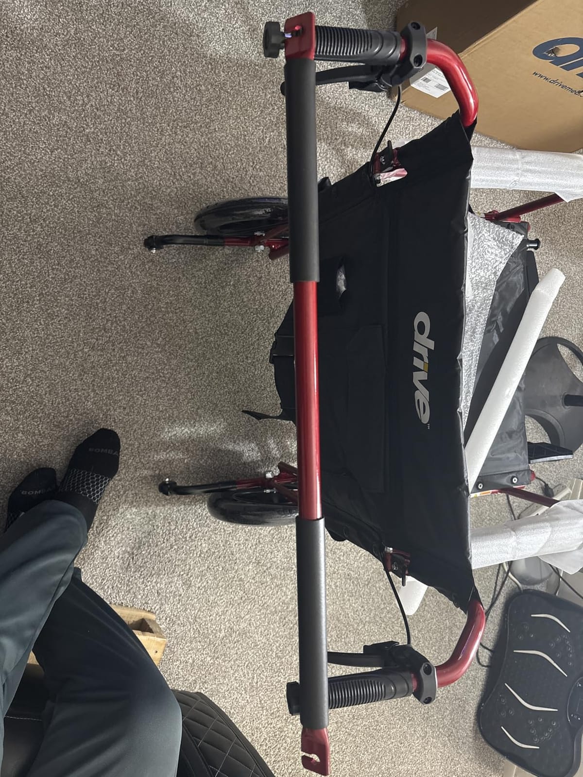 Drive Medical Bariatric Transport Chair FoldingOutdoorFull Length Arms with 12 Inches Rear Flat Free Wheels, Red, 22 Inches customer photo 1