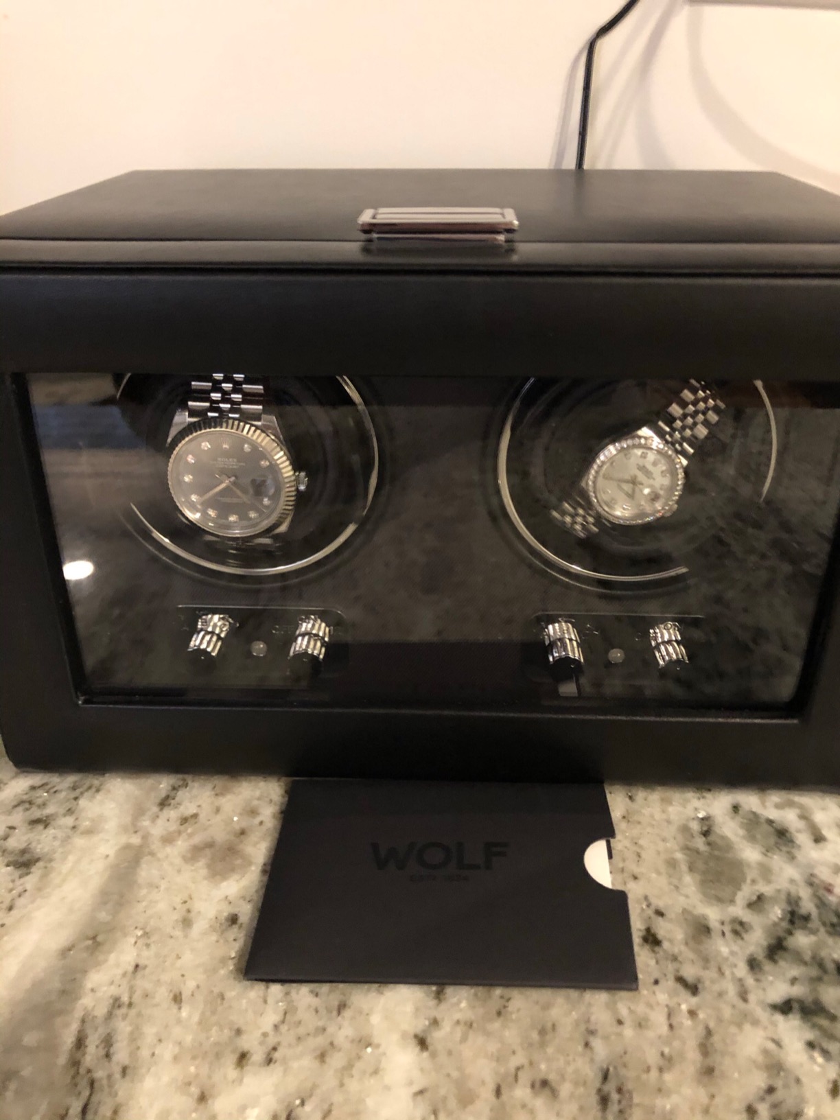 Wolf Heritage Triple Winder with Glass Cover, Black - Secure Fit with Patented Lock-in Dynamic Cuff - for Bigger, Heavier Watches - Vegan Leather - Includes Universal Adapter customer photo 2