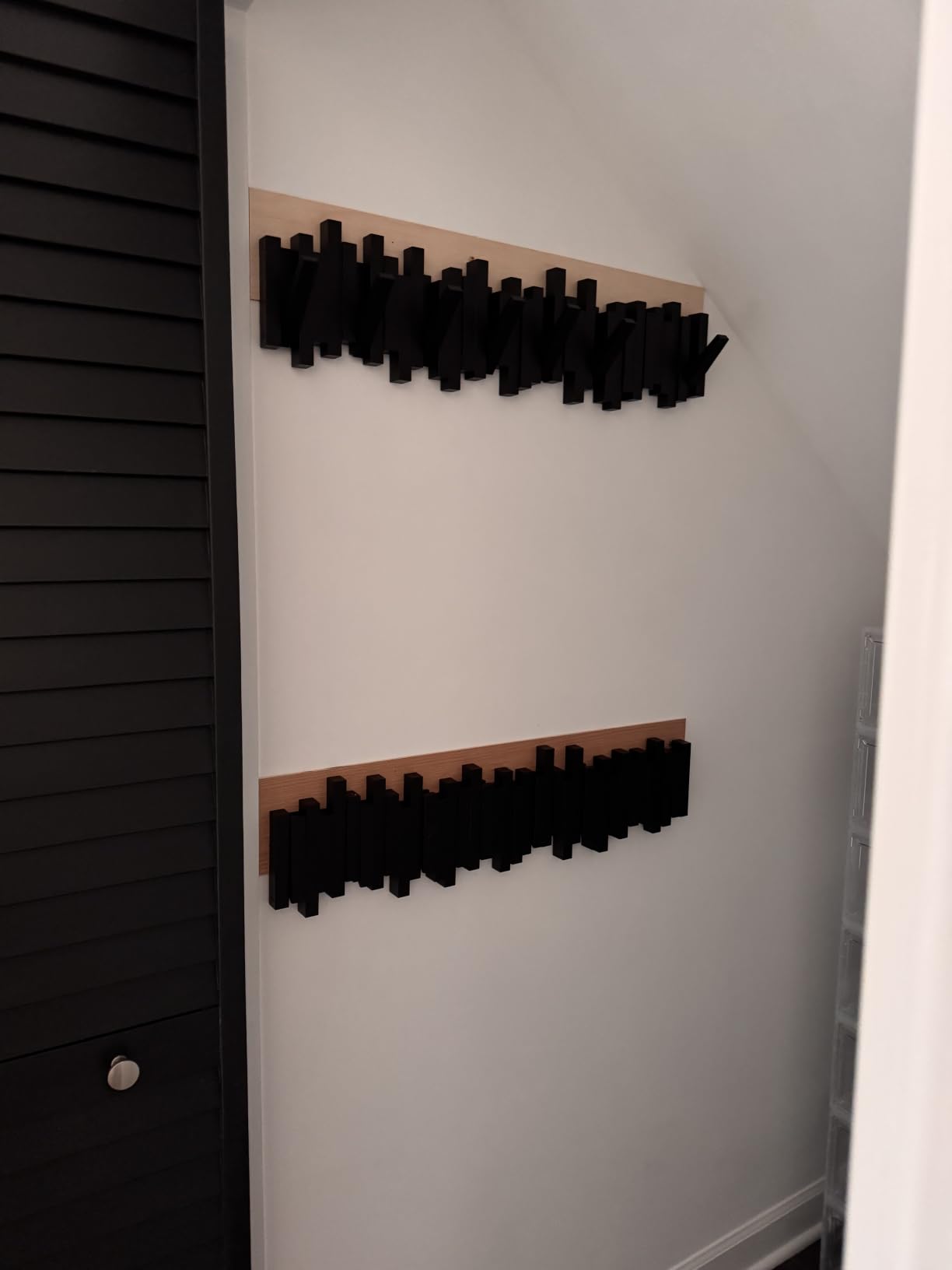 Umbra Sticks Wall Mount Coat Rack, 5 Hook Retractable Pegs, Black | Mounting hardware included, sculptural modern design, entryway or bedroom use, recycled plastic customer photo 2