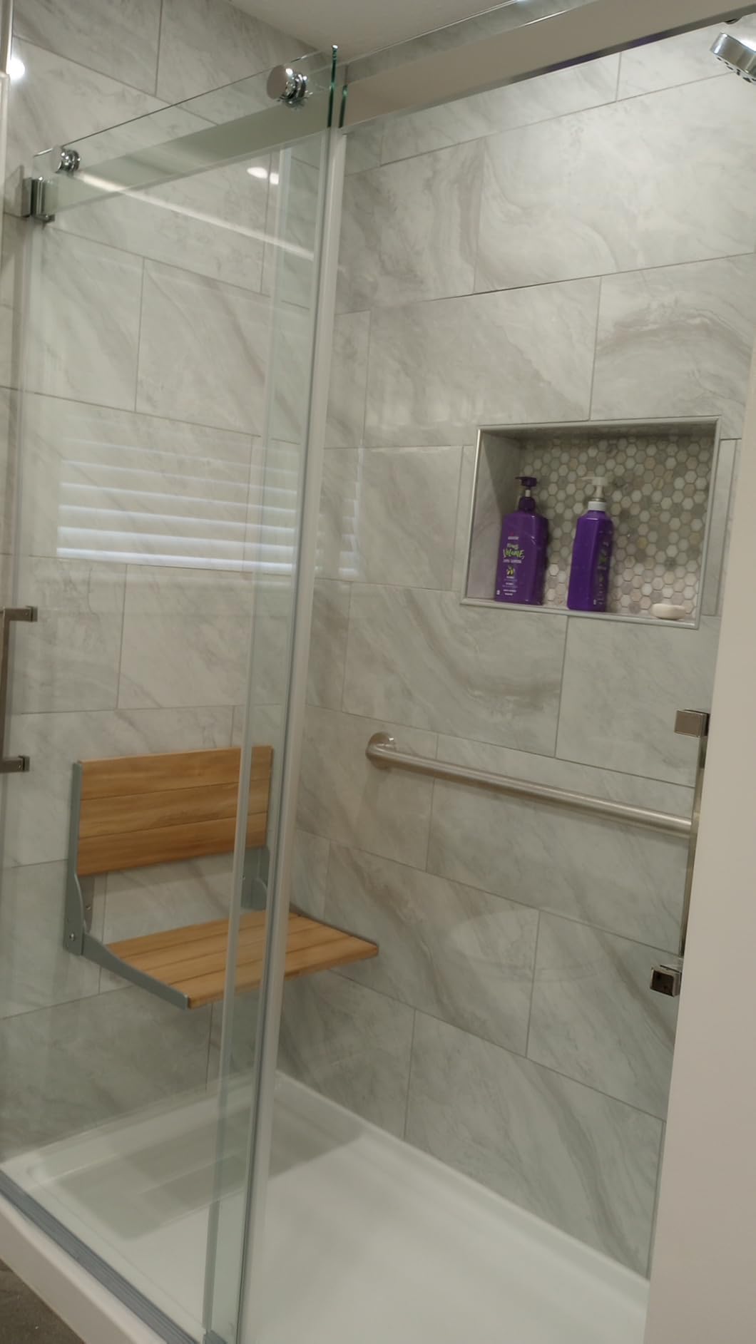 Moen DN7110 Home Care Fold-Down Shower Chair, Teak Wood Bench with Stainless Steel & Aluminum Frame, Wall-Mounted, ADA Compliant, Supports up to 400 lbs customer photo 2