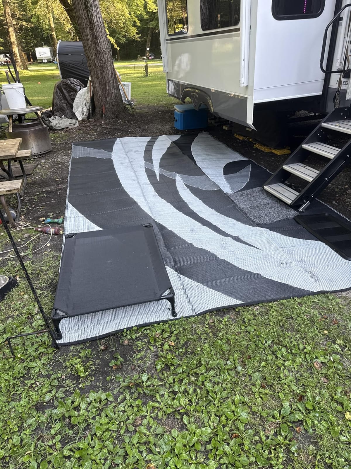 Stylish Camping Outdoor Patio / RV Camping Mat - Swirl (Black/White, 9-Feet x 12-Feet) customer photo 2