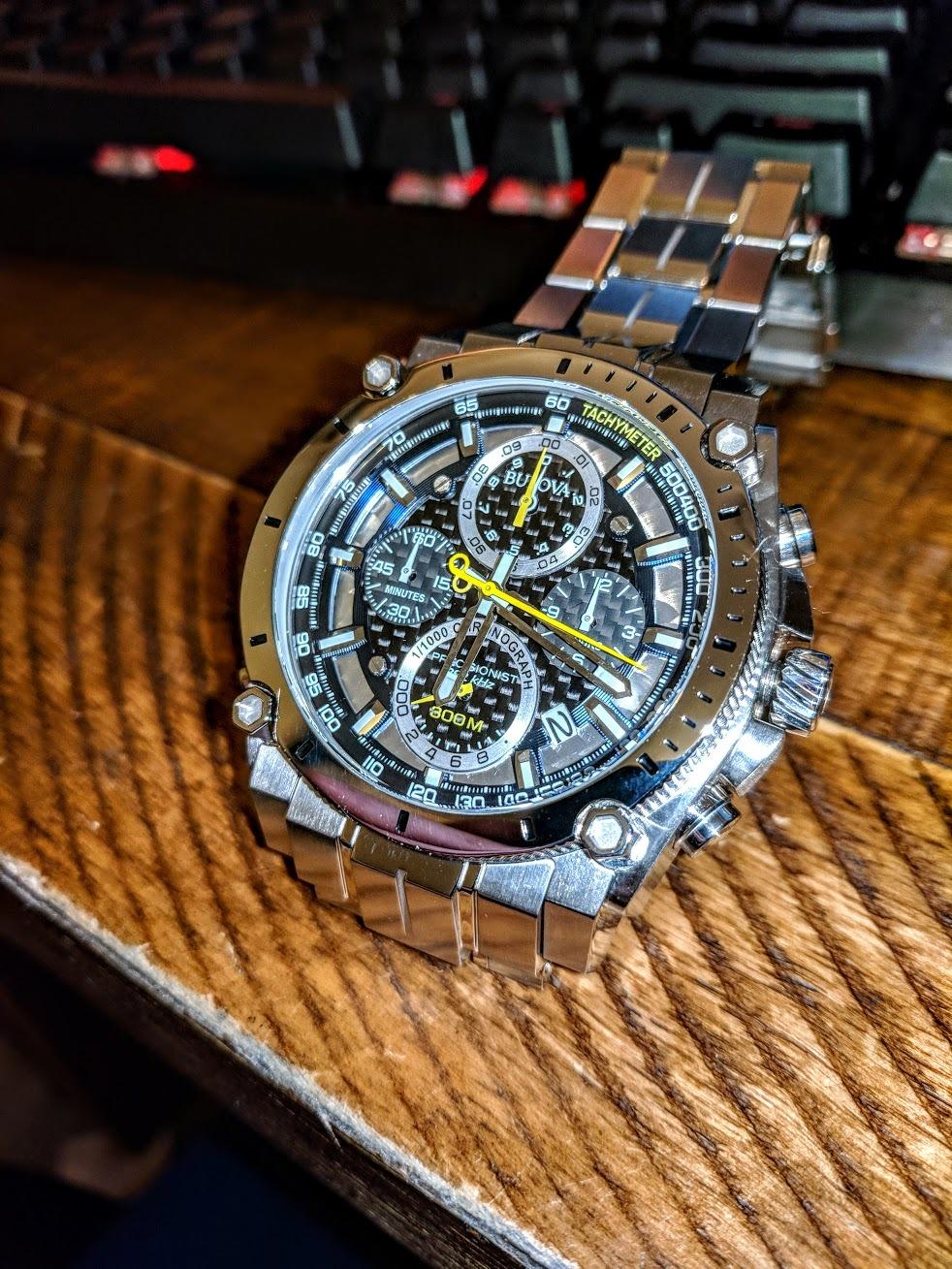 Bulova Men's Icon High Precision Quartz Chronograph Watch, Curved Mineral Crystal customer photo 2