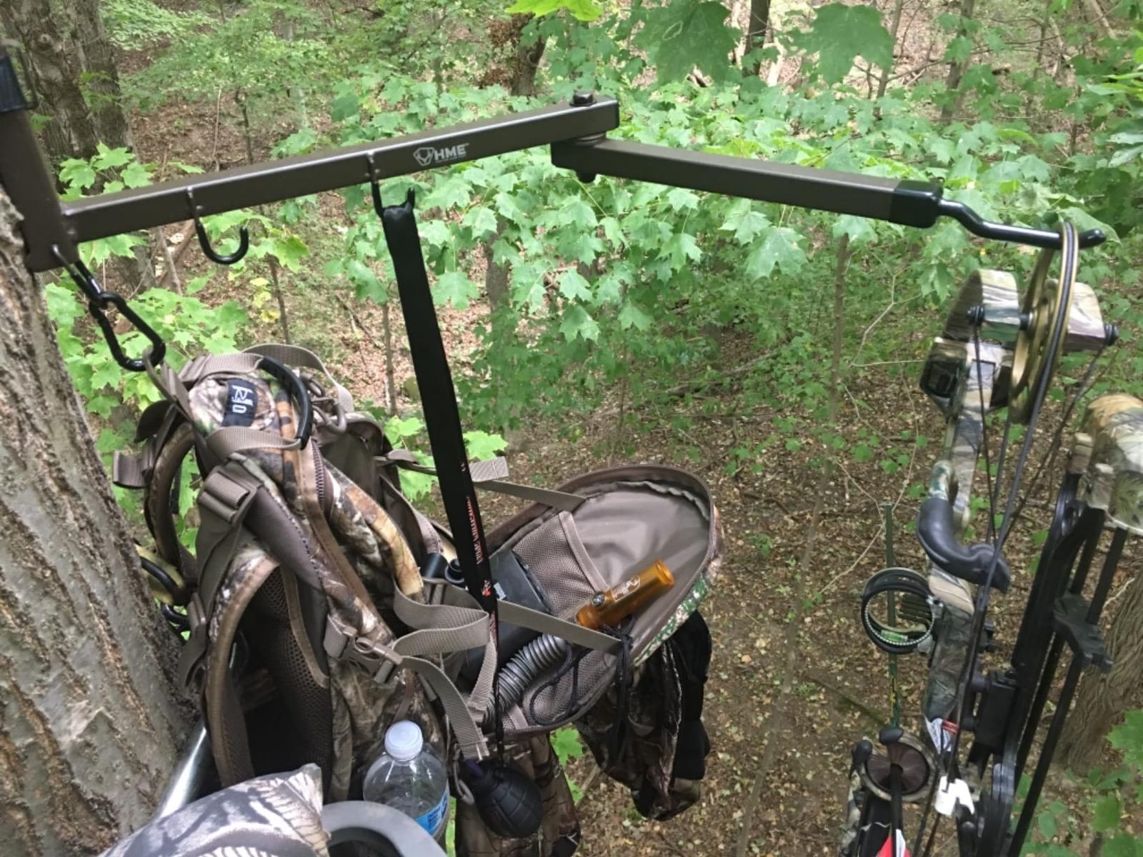 HME Durable Easy-to-Attach Secure Better Tree Stand Bow Hanger Strap-On w/Two Accessory Hooks & Heavy-Duty Ratchet Strap customer photo 1