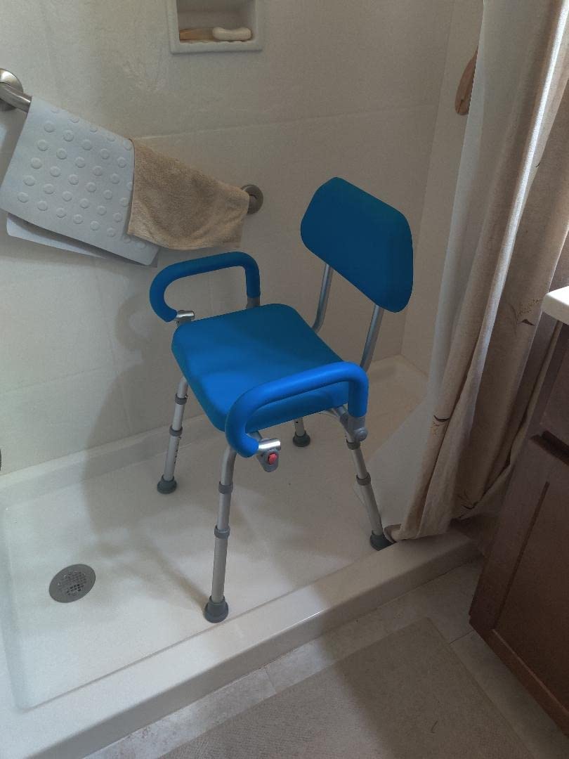 Platinum Health Revolution Pivoting Shower Chair for Bathtub, Adjustable Swivel Seat with Padded Back and Arms, Space Saving Design for Tubs, Shower, for Elderly, Handicap & Seniors, Aluminum, Blue customer photo 1