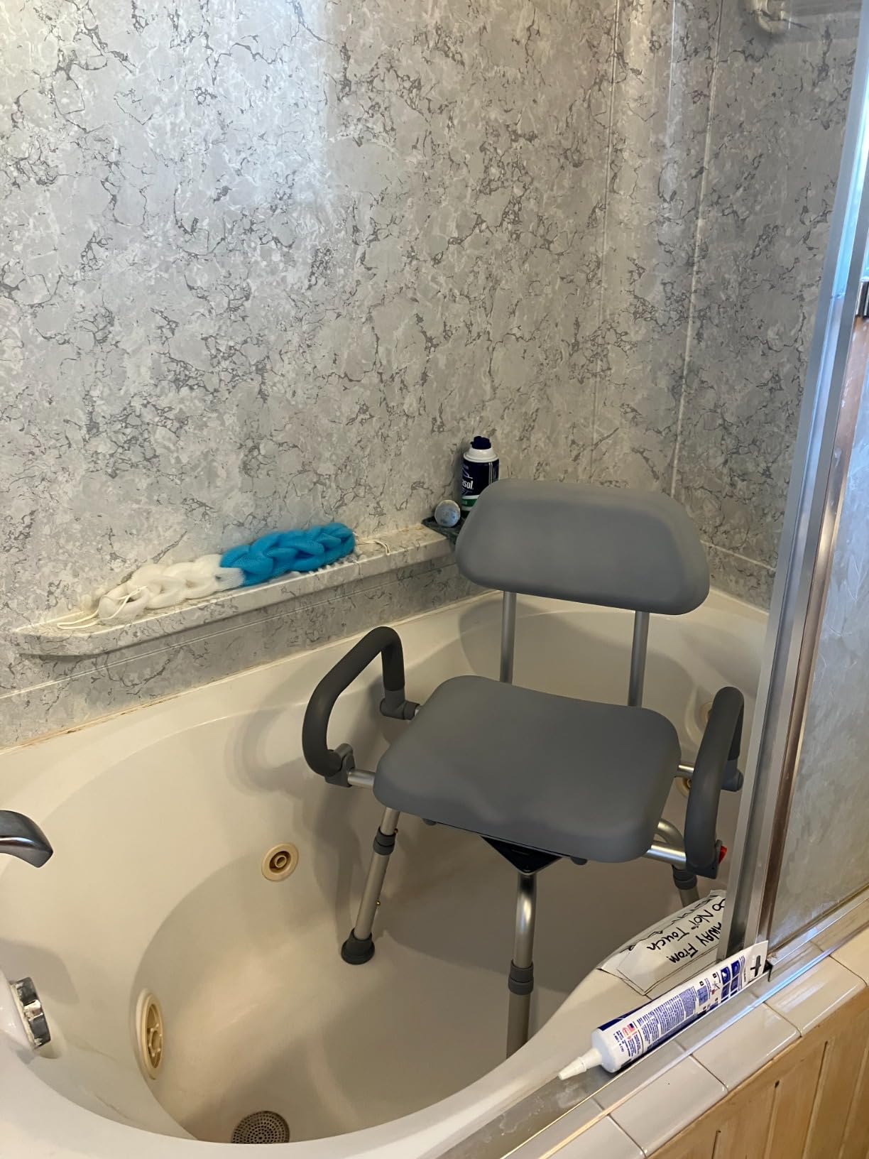 Platinum Health Revolution Pivoting Shower Chair for Bathtub, Adjustable Swivel Seat with Padded Back and Arms, Space Saving Design for Tubs, Shower, for Elderly, Handicap & Seniors, Aluminum, Blue customer photo 2