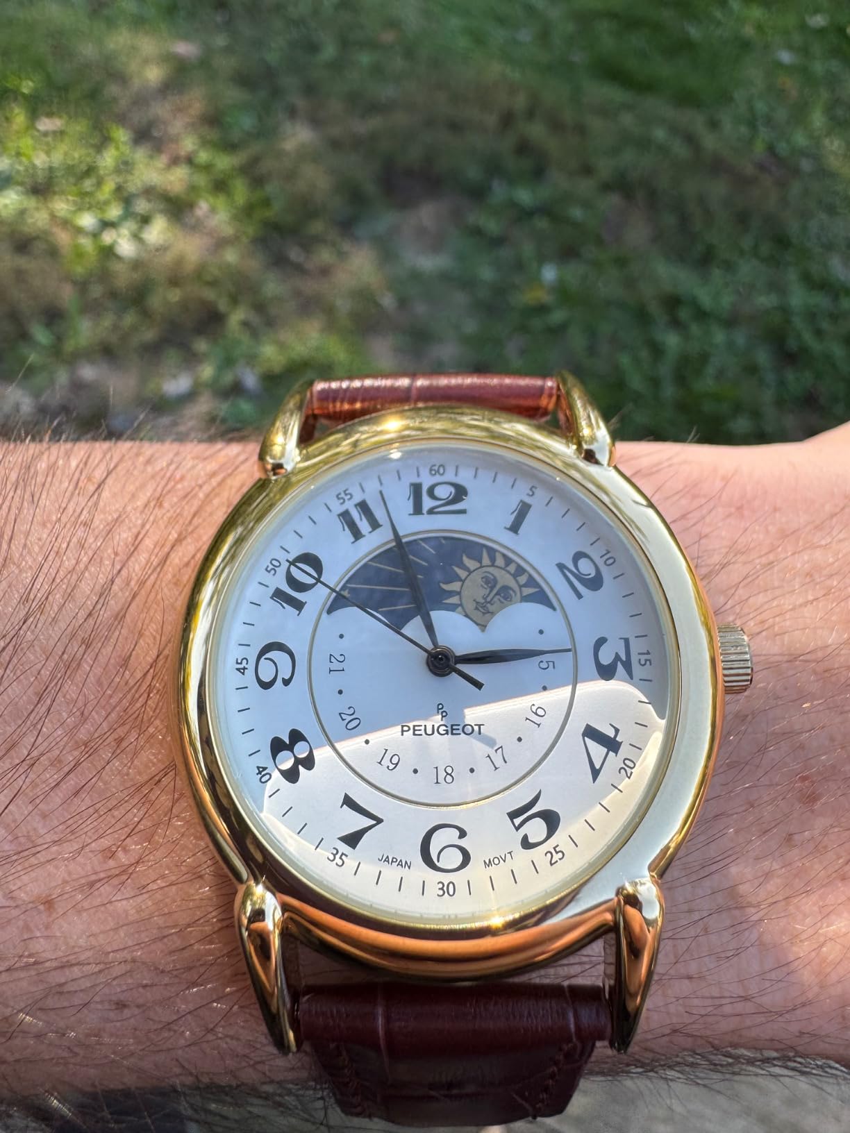 Peugeot Men's 14K Gold Plated Vintage Moon Phase Leather Dress Watch customer photo 1