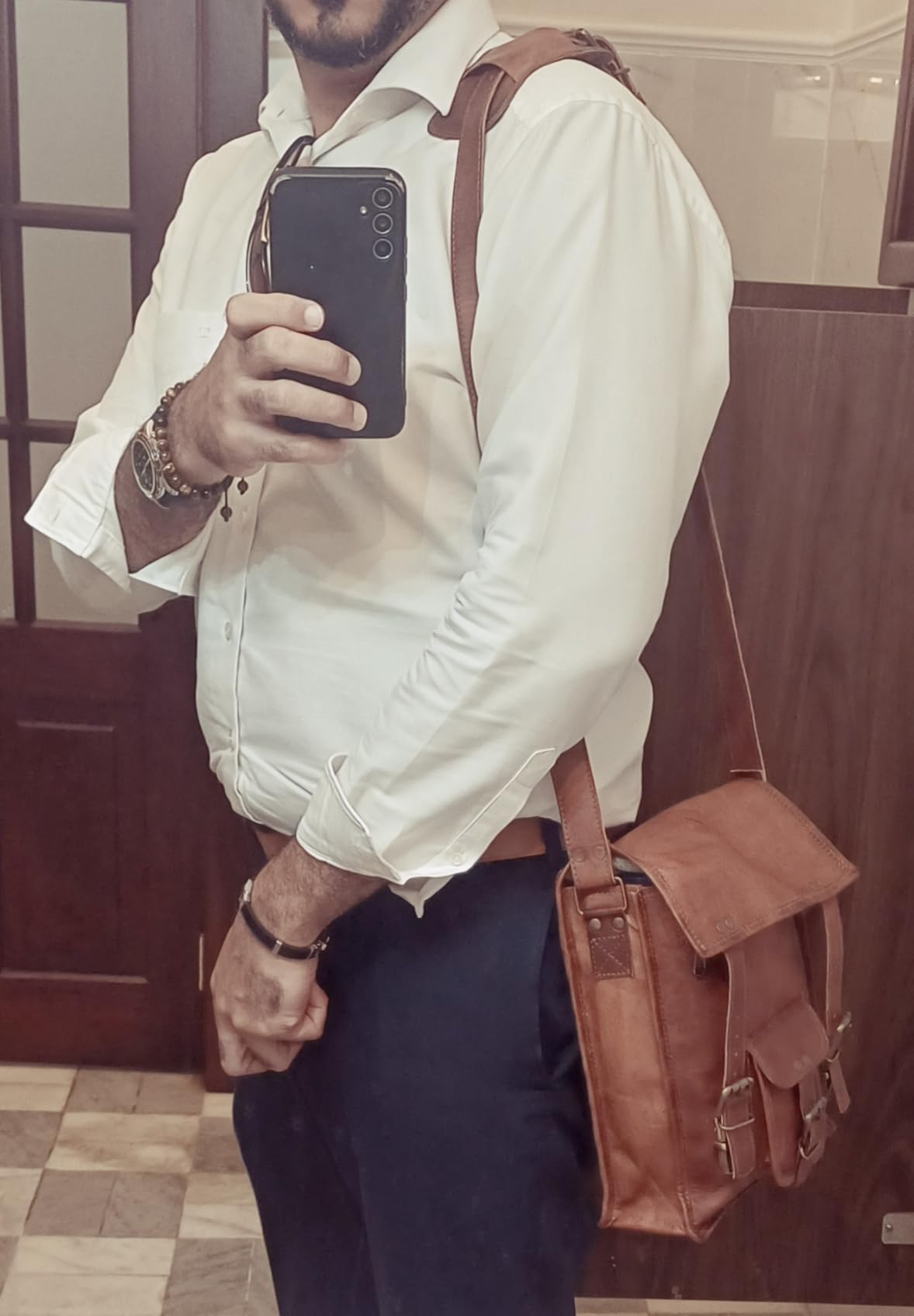 Leather crossbody bag messenger satchel tablet bag 11 inches for men and women customer photo 2