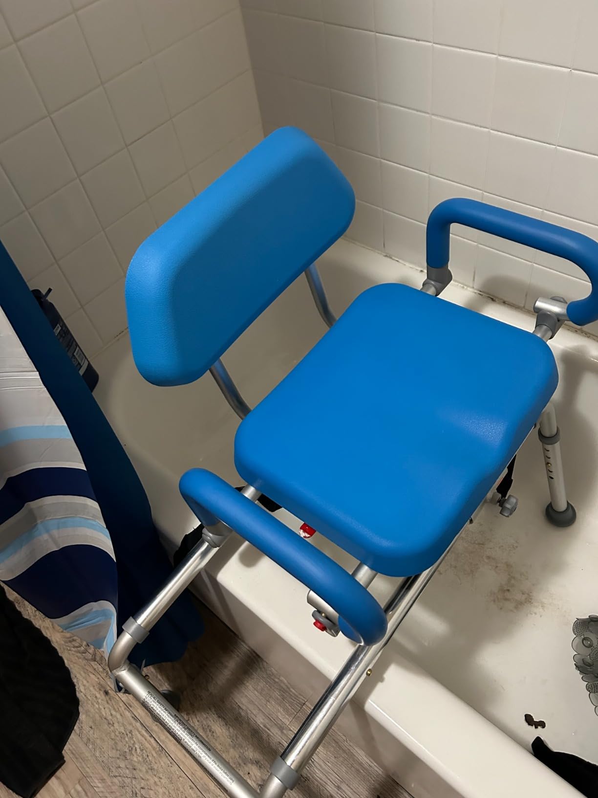 Platinum Health Carousel Sliding Shower Chair Tub Transfer Bench with Swivel Seat, Premium Padded, Pivoting Arms, Adjustable Space Saving Design for Tubs, Inside Shower, for Handicap & Seniors, Blue customer photo 2