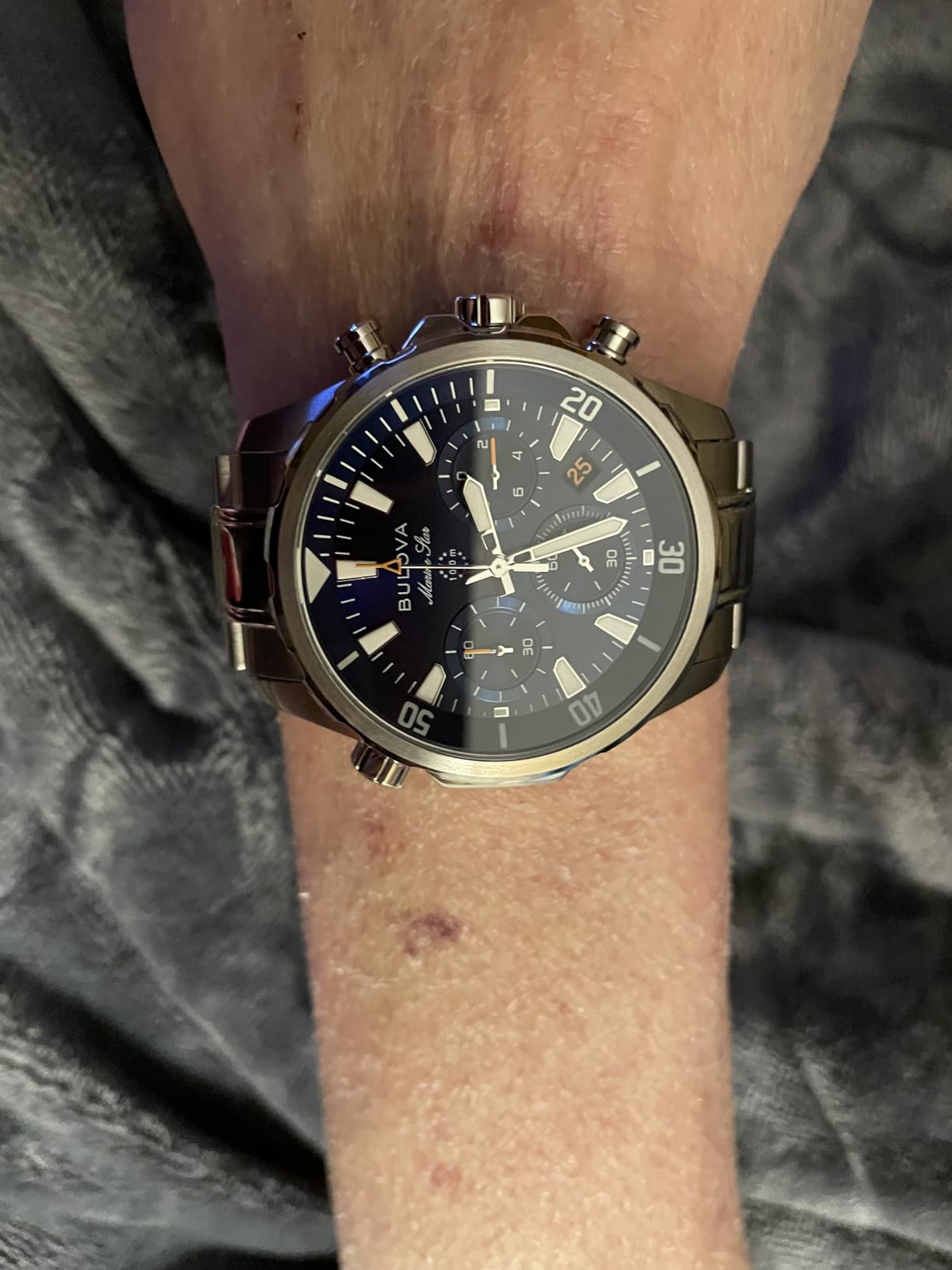 Bulova Men's Marine Star Series B Stainless Steel 6-Hand Chronograph Quartz Watch, Blue Dial Style: 96B256 customer photo 1