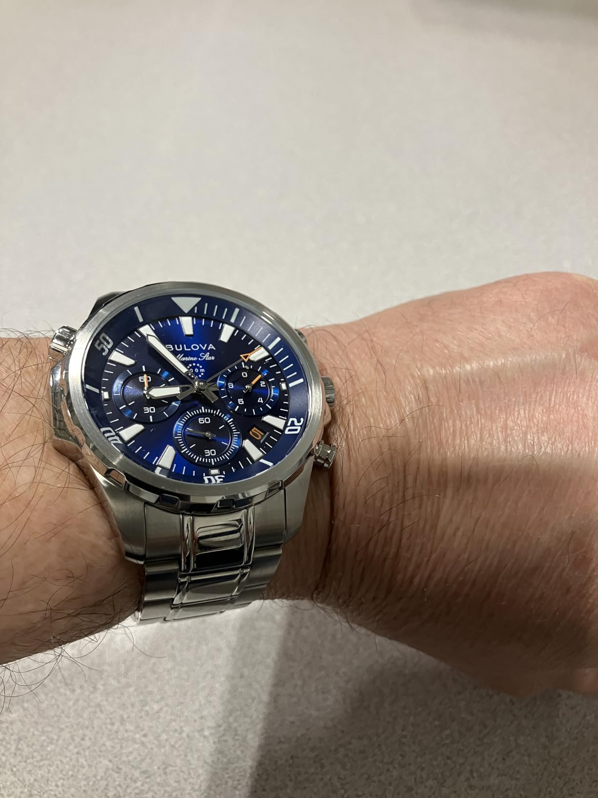 Bulova Men's Marine Star Series B Stainless Steel 6-Hand Chronograph Quartz Watch, Blue Dial Style: 96B256 customer photo 2