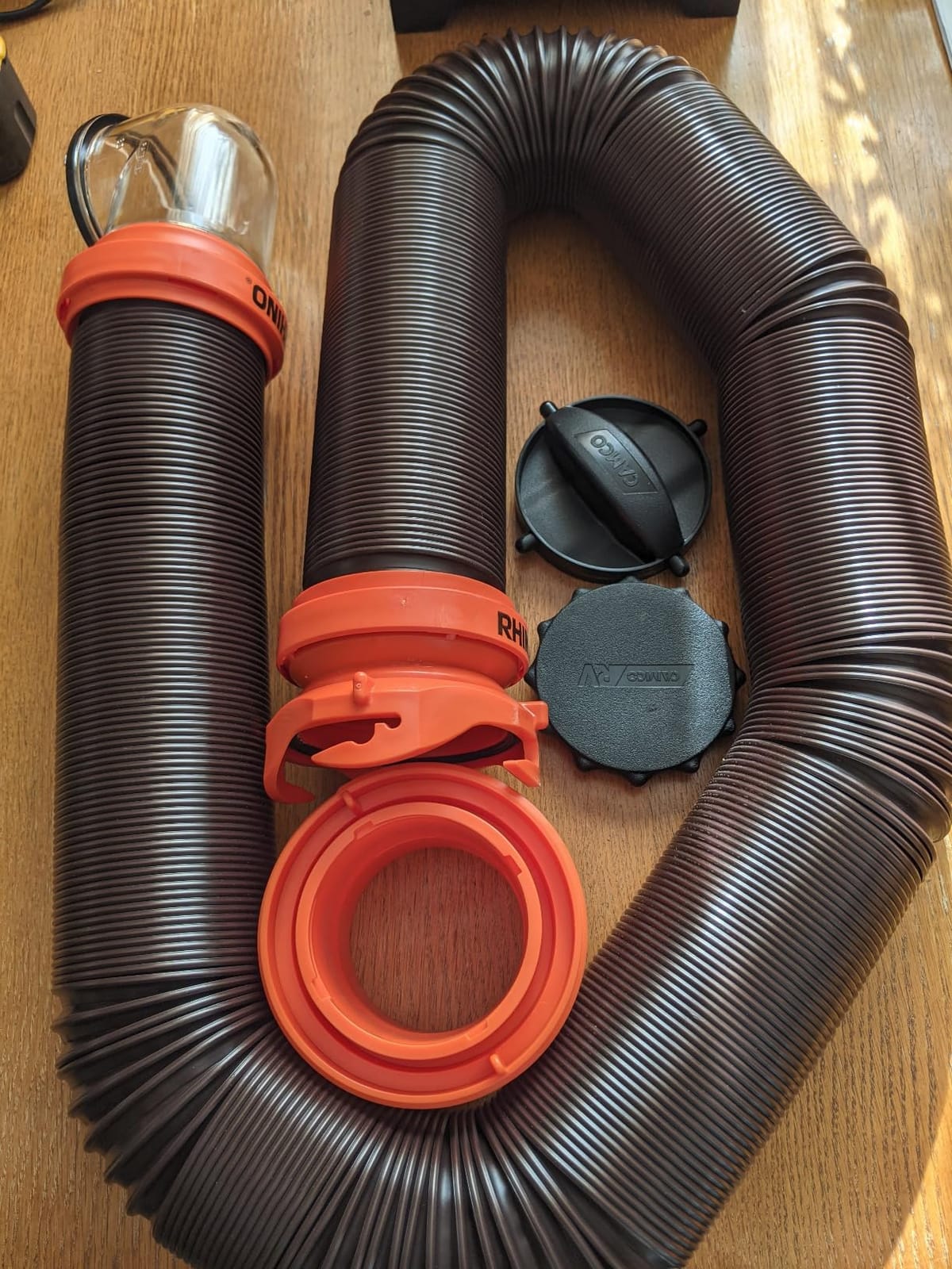 Camco RhinoFLEX 15 Ft Complete RV Sewer Hose Kit, Swivel Bayonet Fittings | 23 Mil Polymer Hose, Swivel Bayonet & Lug Fittings, Transparent Elbow with Sewer Adapter, Storage Caps Included customer photo 1