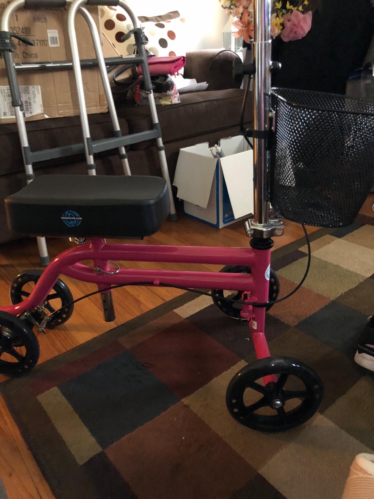 KneeRover Steerable Knee Scooter - Foldable Mobility Aid & Knee Walker with Basket for Adults, Adjustable Handlebar and Comfortable Knee Pad (Hot Pink) customer photo 1
