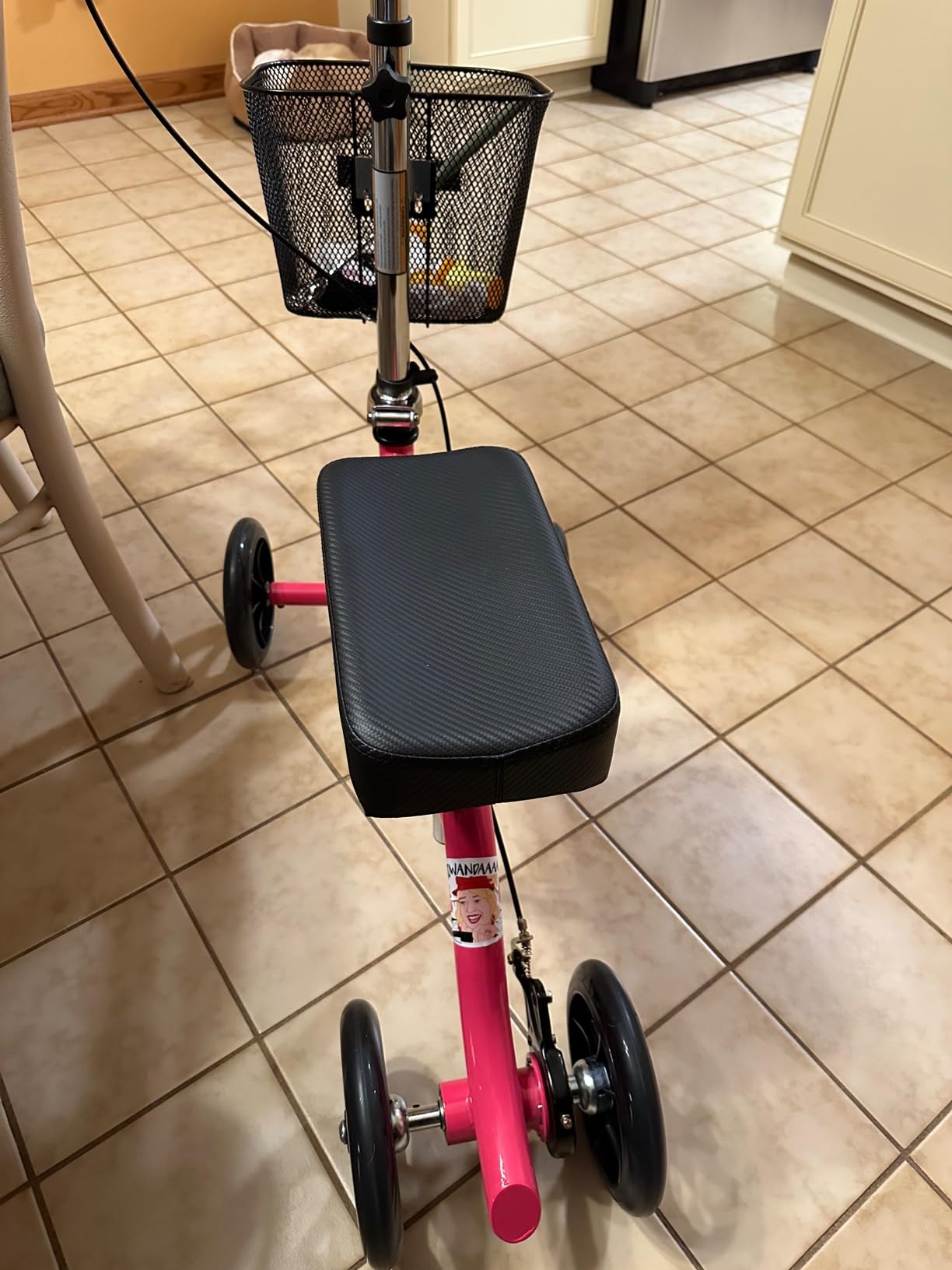 KneeRover Steerable Knee Scooter - Foldable Mobility Aid & Knee Walker with Basket for Adults, Adjustable Handlebar and Comfortable Knee Pad (Hot Pink) customer photo 2