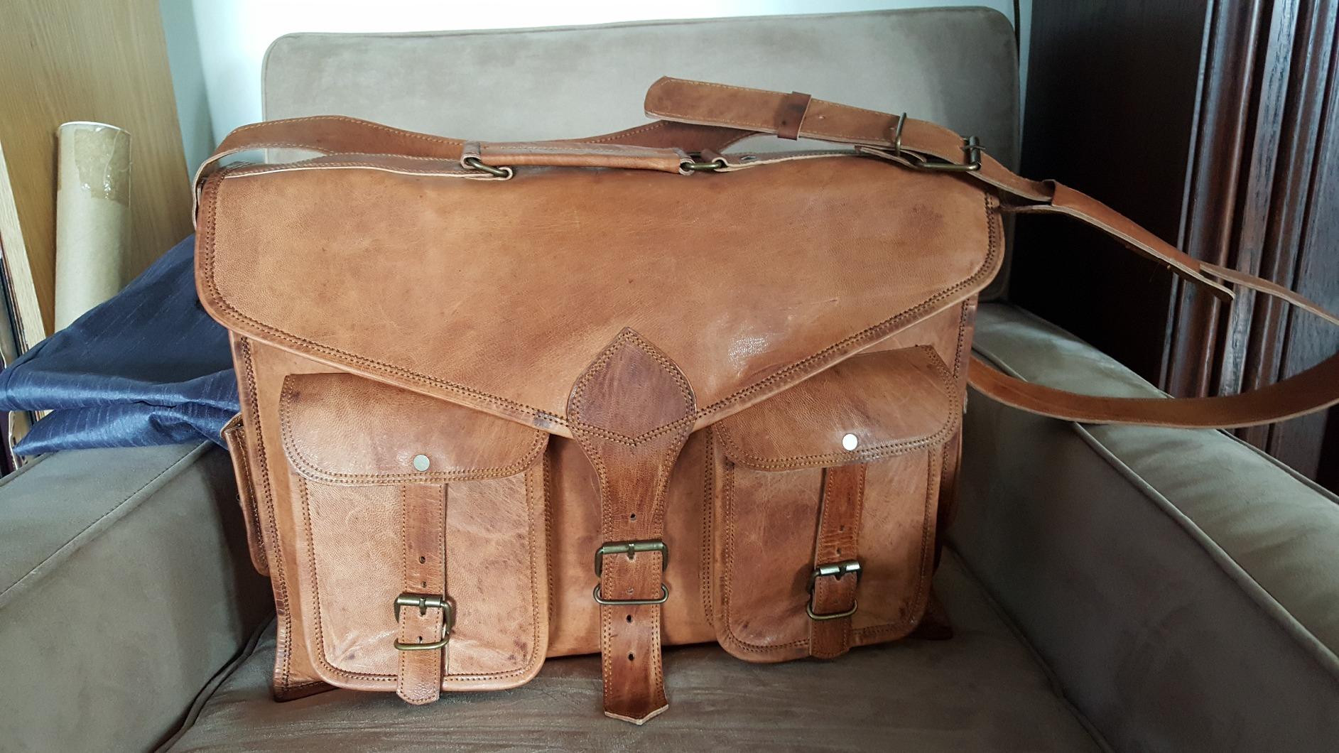 KomalC 18 Inch Leather Briefcase Laptop Messenger Bag for Men & Women customer photo 2