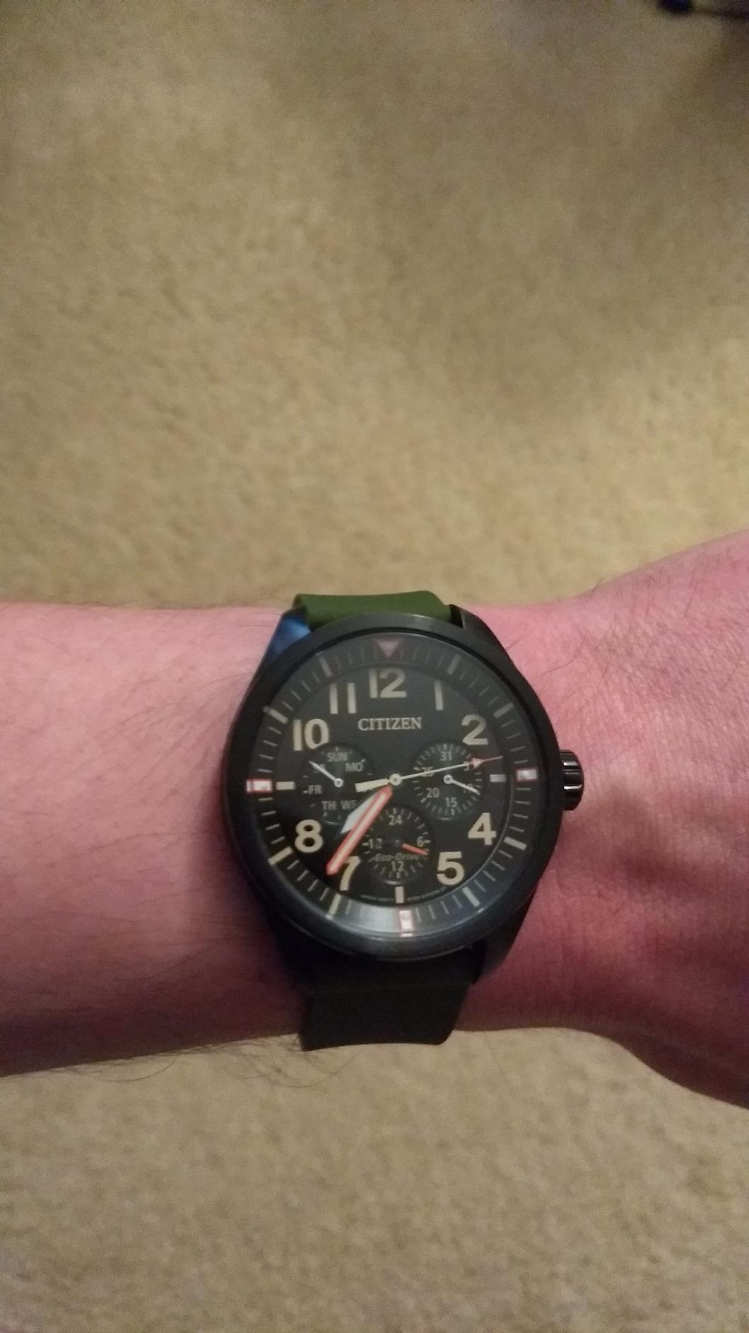 Men's Eco-Drive Weekender Garrison Field Watch, in Stainless Steel with Olive Green Nylon Strap, Black Dial (Model: BU2055-16E) customer photo 2