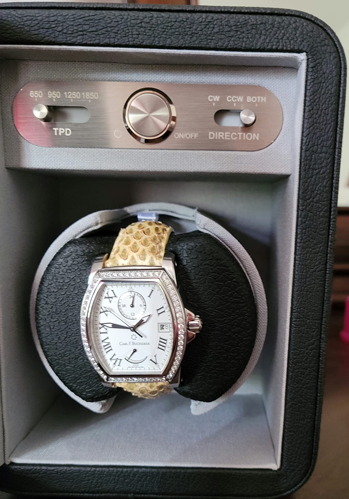 Heiden Monaco Watch Winder - Automatic Watch Winder for Automatic Watches, Rolex - Black Leather - Battery Powered or AC Adapter, 12 Program Settings, Diamond Stitched Vegan Leather customer photo 1