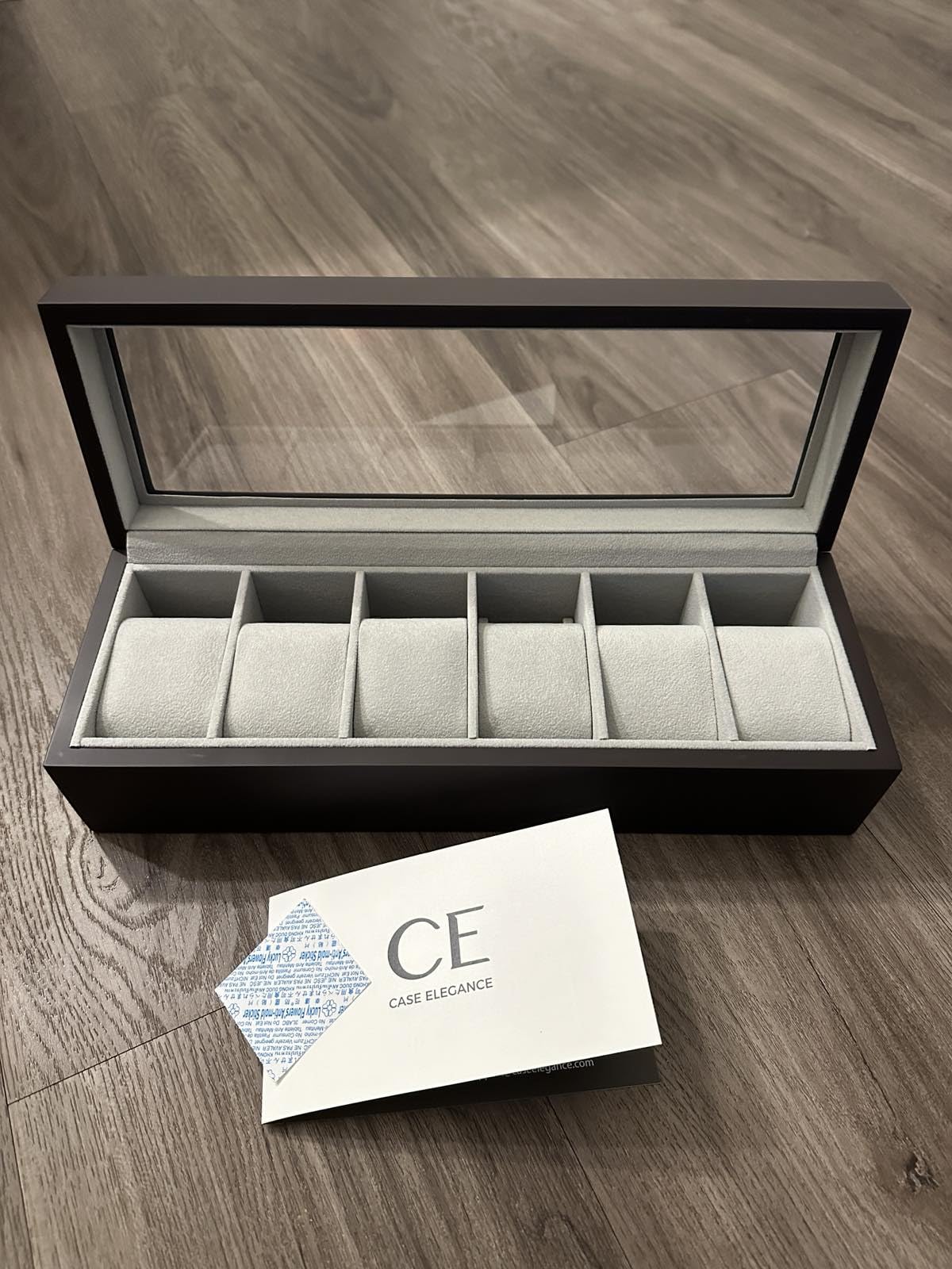 CASE ELEGANCE 6-Slot Solid Wood Watch Box for Men - Real Glass Display Top, Magnetic Closure & Pillow Stands | Watch Organizer Display Case | Gift for Him | Espresso customer photo 2