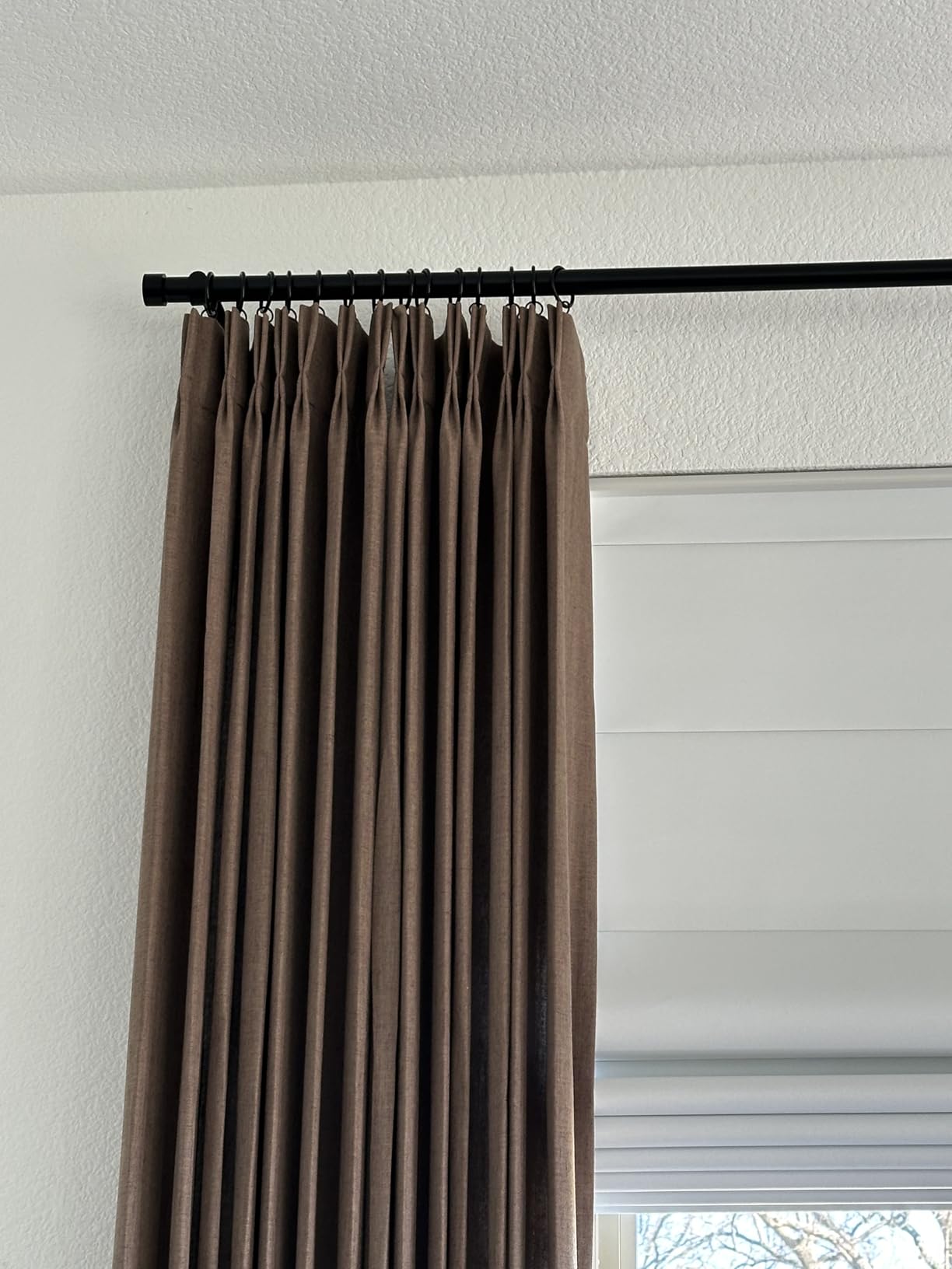 Ivilon Curtain Rod for Windows 72 to 144 Inch - 1 Inch Telescoping Drapery Rod, 3 Long Sections, End Cap Finials, Black customer photo 1