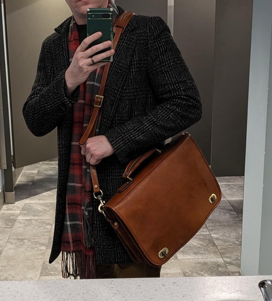 Time Resistance Leather Briefcase for Men - Italian Full Grain Leather Laptop Bag - Messenger Bag - Gift Box Included customer photo 1