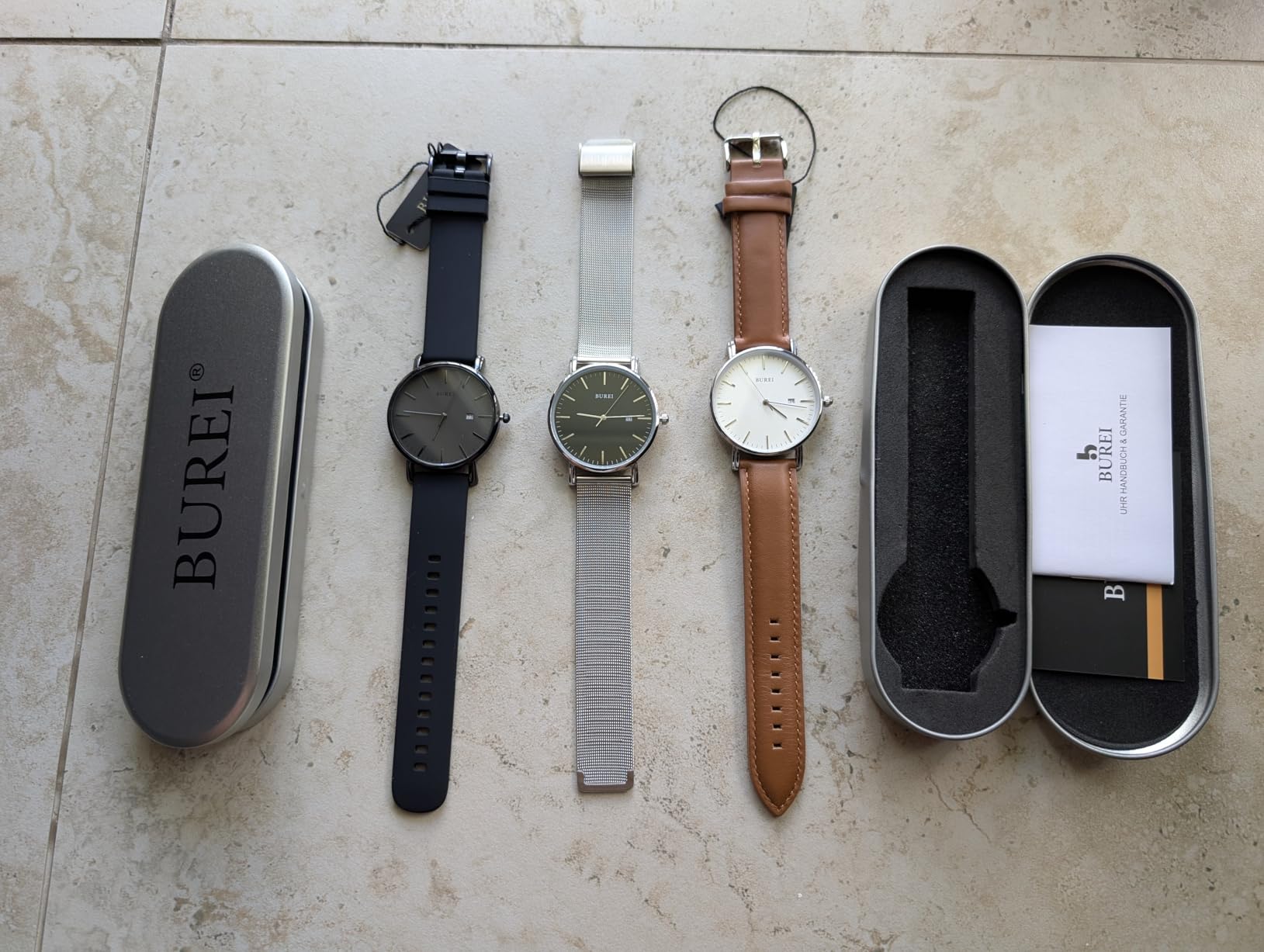 BUREI Ultra Thin Minimalist Men Watch, All Black Stainless Steel Mesh Band, Analog Waterproof Casual Business Wristwatch, Gift for Father customer photo 1