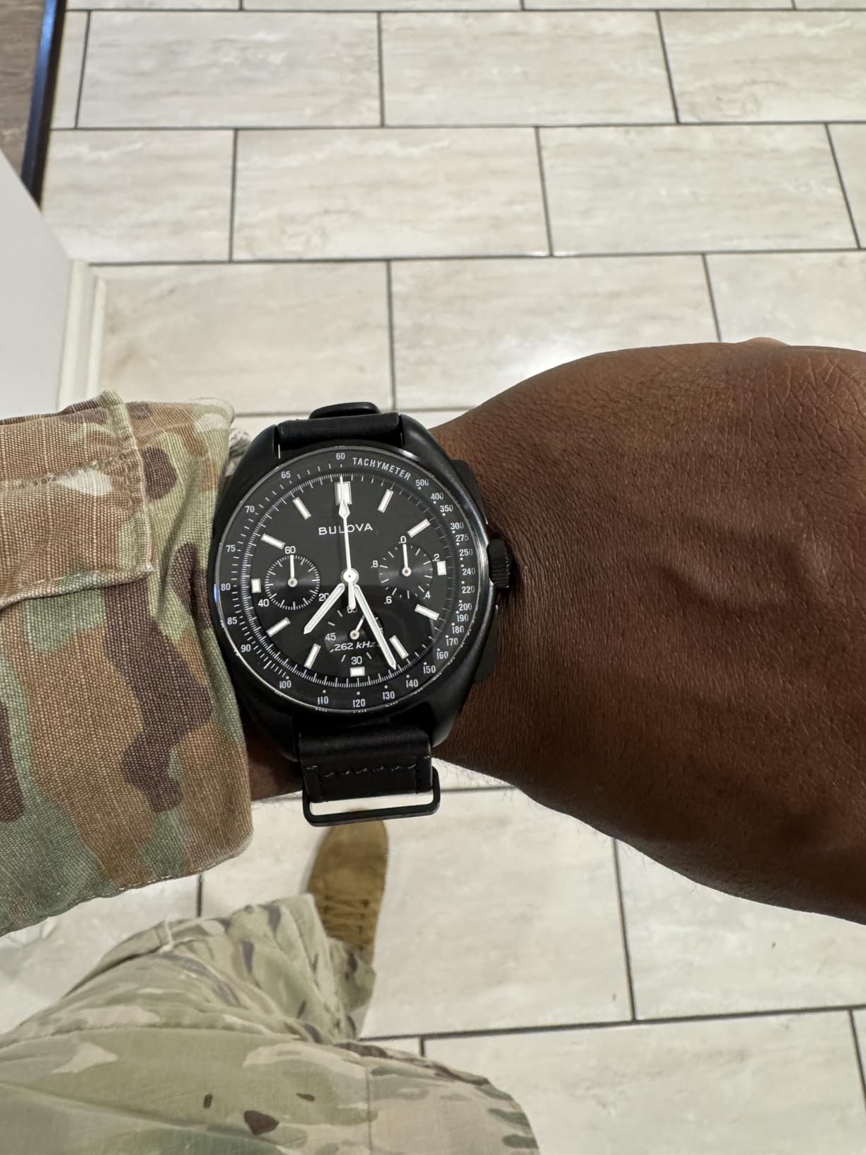 Bulova Men's Archive Series Lunar Pilot 6-Hand Chronograph Precisionist Black Ion-Plated Stainless Steel, Black NATO Strap and Sapphire Crystal Style: 98A186 customer photo 1