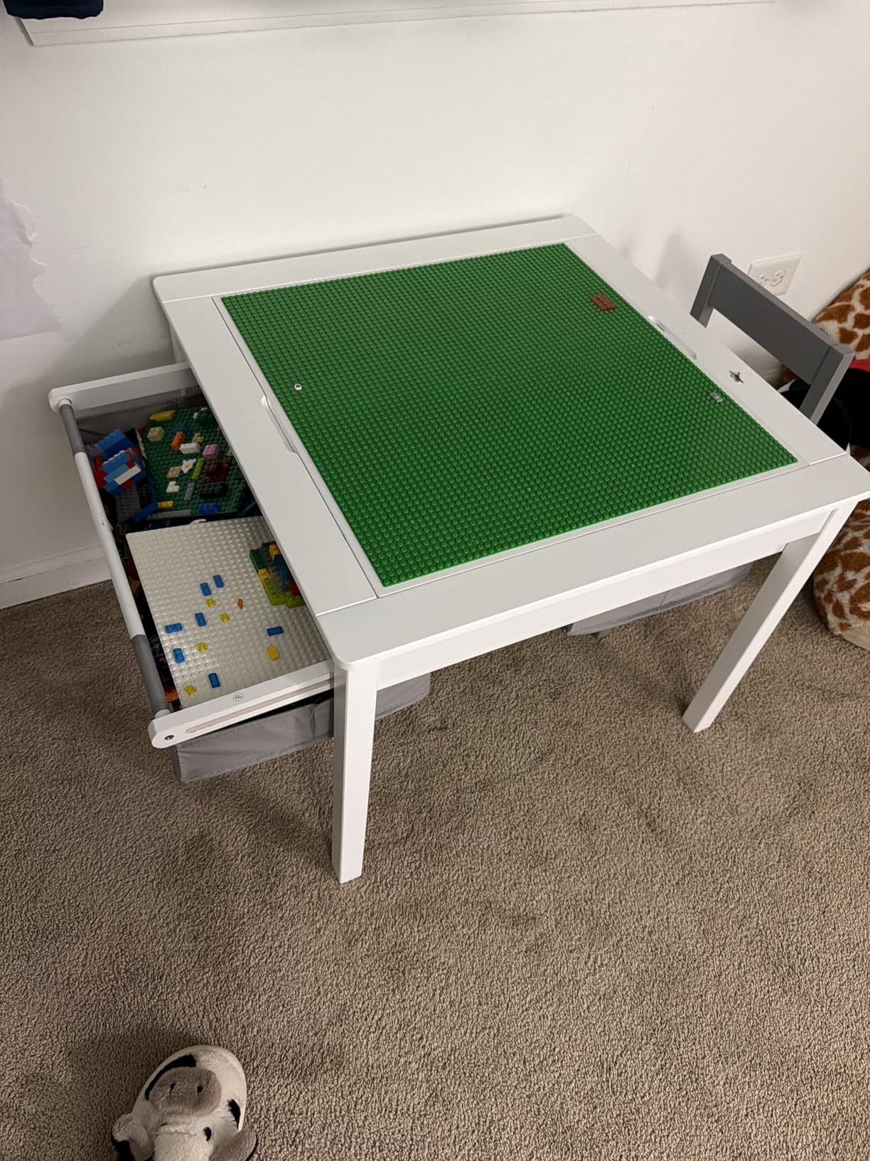 UTEX 2 in 1 Kids Construction Play Table with Drawers Compatible with Lego | Wooden Kids Building & Activity Table with Pull-Out Fabric Drawer, Reversible Tabletop, Water-based Paint, Smooth Edges customer photo 1