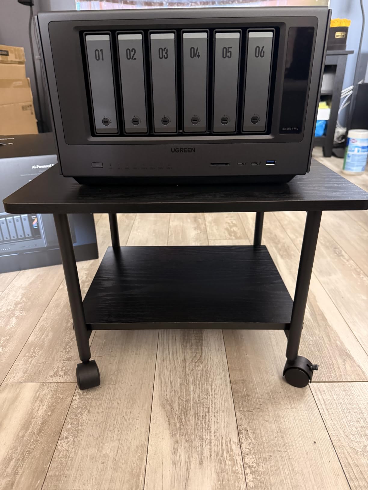 VASAGLE 2-Tier Printer Stand with Locking Wheels, Under Desk Printer Table | Industrial Mobile Cart, 18.9 x 15.7 x 13.4 Inches, Storage Shelf, for Home Office, Ebony Black, BARNET Collection UOPS02B customer photo 2