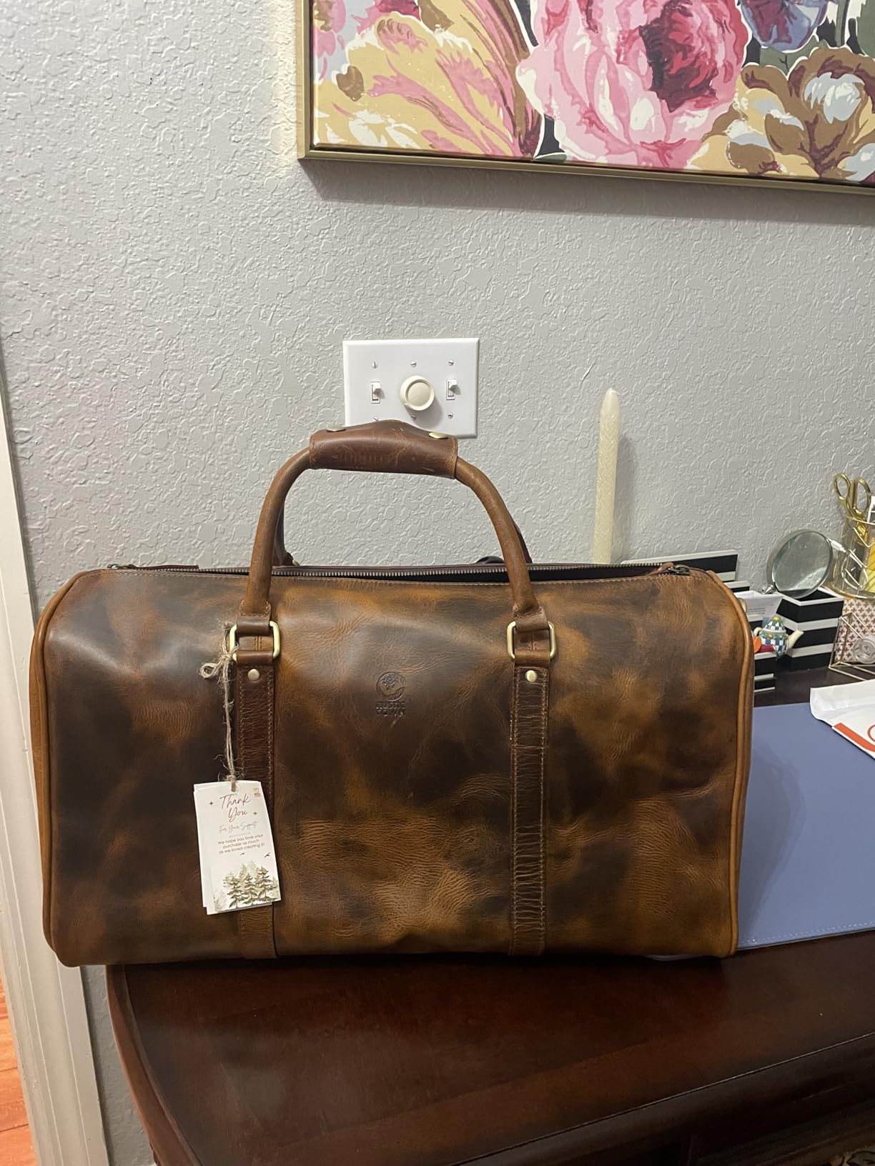 Men's Leather Travel Bag - Weekender Sports Travel Shoulder Bags Aeroplane Hand Luggage Men Duffle Bag (Large), Mulberry, L, leather duffel bag customer photo 1