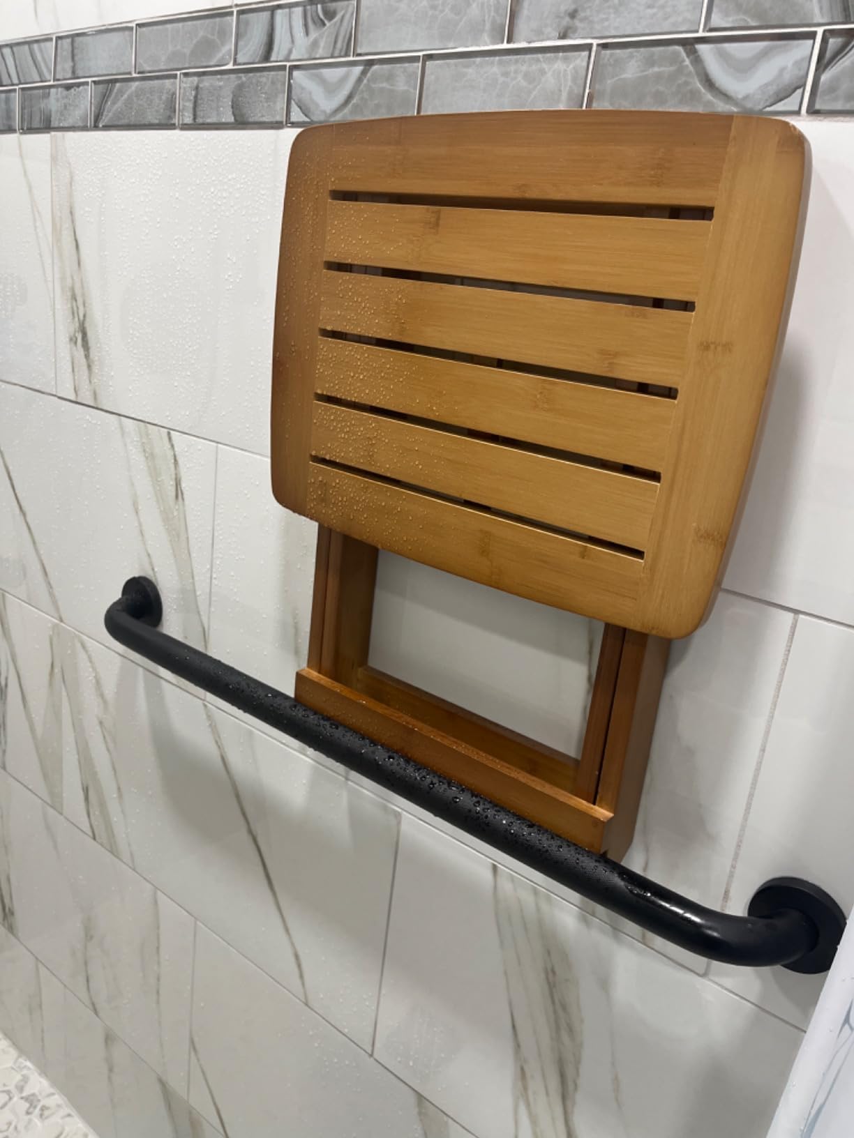 URFORESTIC Portable Shower Bench - Bamboo Folding Shower Stool Seat Chair Fully Assembled - Hold Up to 500 LBS customer photo 1