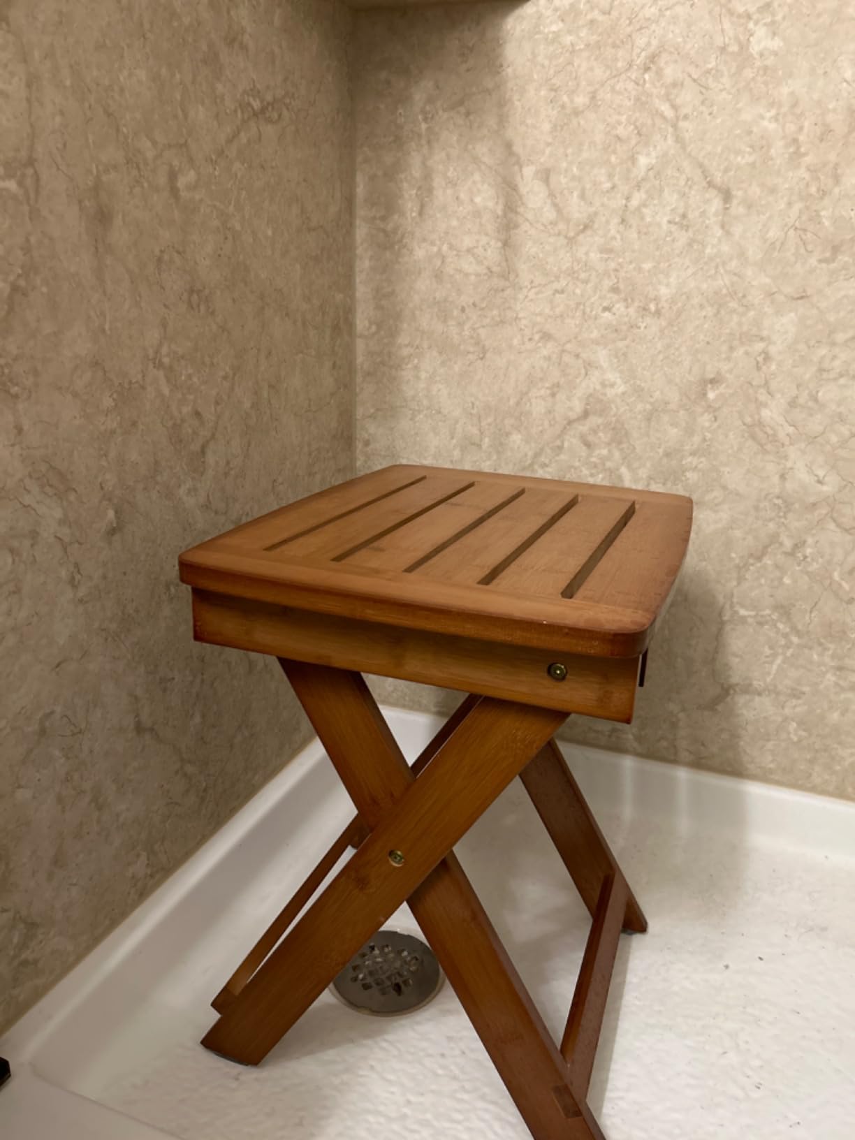URFORESTIC Portable Shower Bench - Bamboo Folding Shower Stool Seat Chair Fully Assembled - Hold Up to 500 LBS customer photo 2