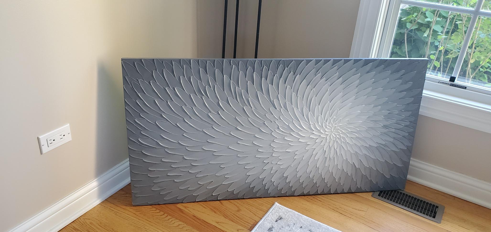 AMEI 24x48in Handmade Abstract Acrylic Paintings (Elegant Gray) | Gradient Color Art on Canvas, 3d Textured Floral Wall Art, Minimal Painting for Living Room customer photo 2