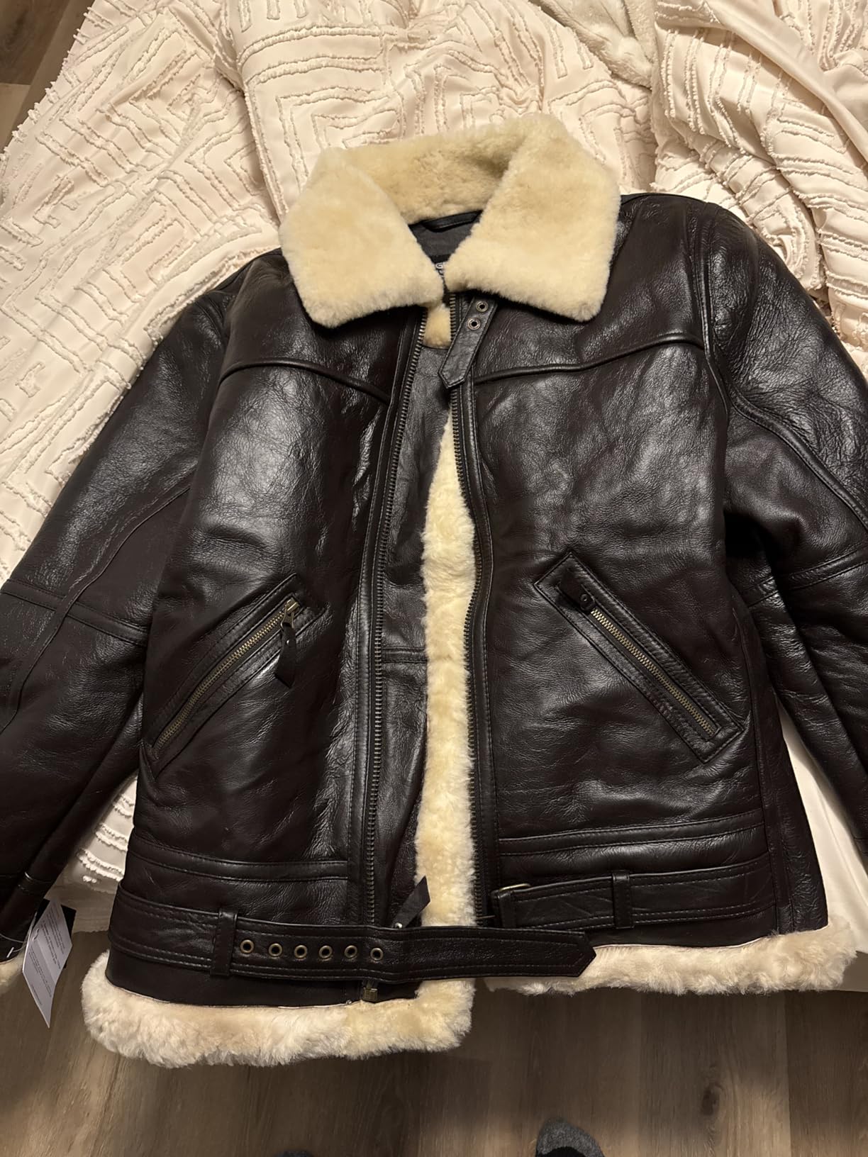 Men RAF Aviator Bomber Real Shearling Sheepskin Leather Jacket customer photo 1