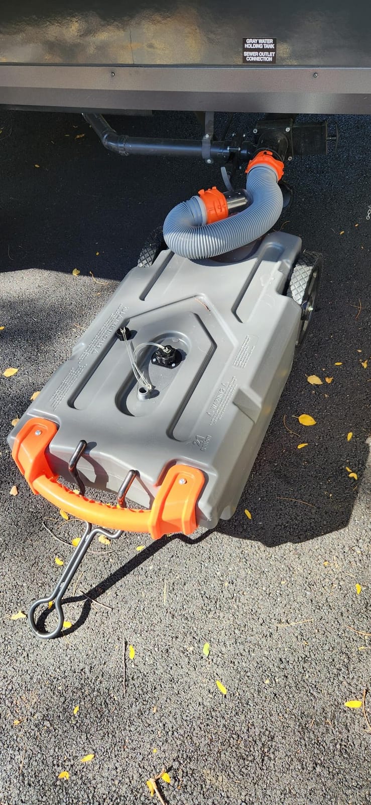 Camco Rhino 15-Gal RV Portable Tote Tank - Made in the USA | Large Heavy-Duty No-Flat Wheels & Low Drain Hole - Removable Steel Tow Adapter - 3' Sewer Hose & More RV Accessories (39000) customer photo 2