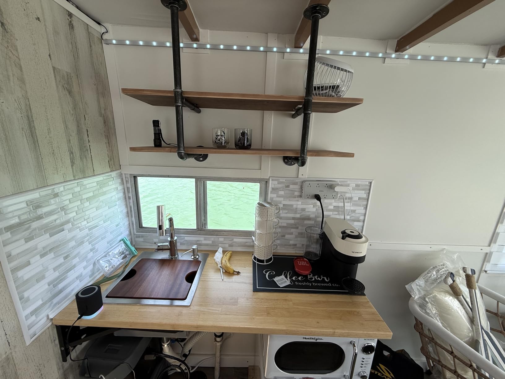 Industrial Pipe Shelving Wall Mounted, 36in Rustic Metal Floating Shelves, Steampunk Real Wood Book Shelves, Wall Shelf Unit Bookshelf, Farmhouse Kitchen Bar Shelving (3 Tier) customer photo 2